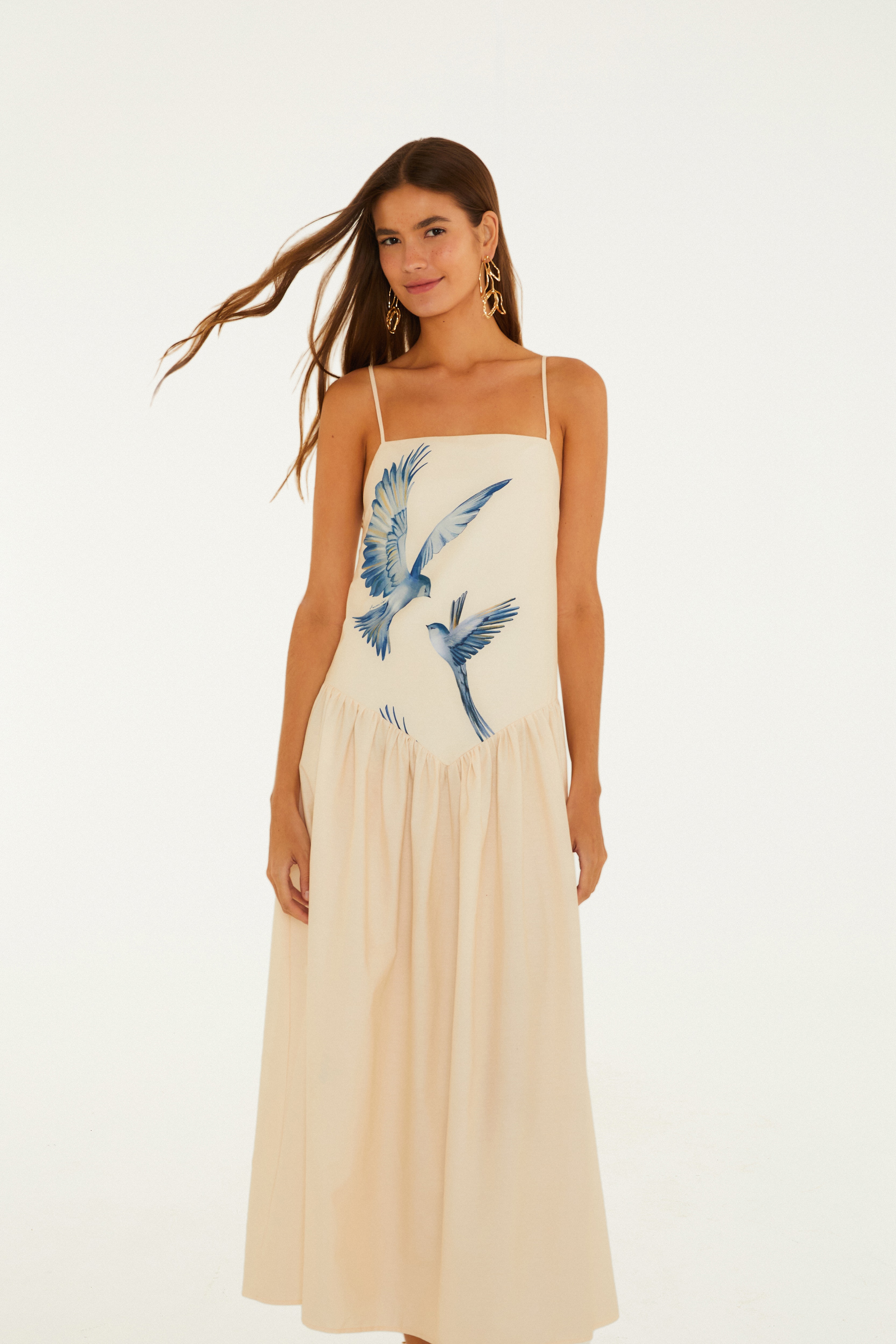 Vestido Longo Estampado Som De Asas