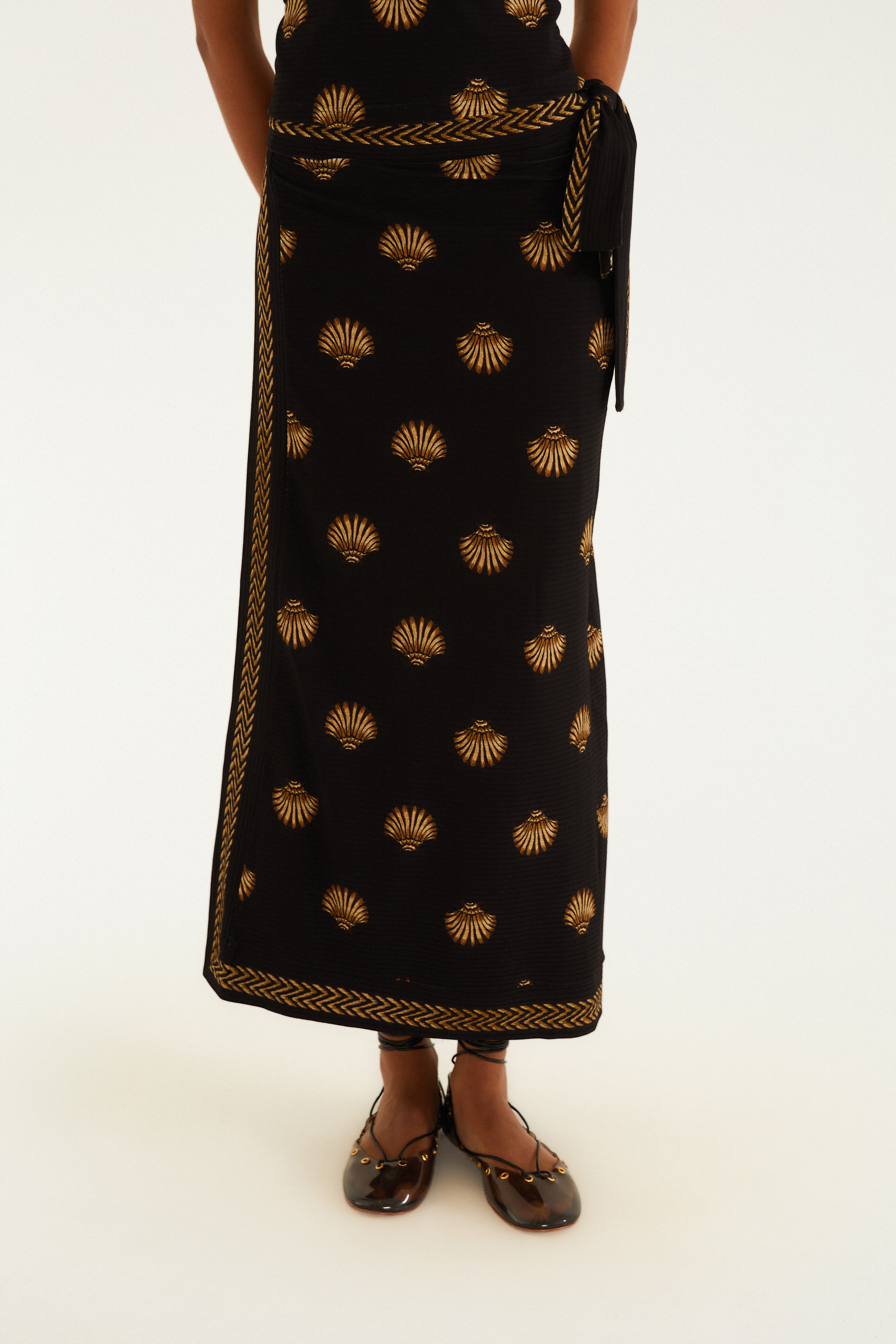 Saia Midi Transpasse Estampada Conchita