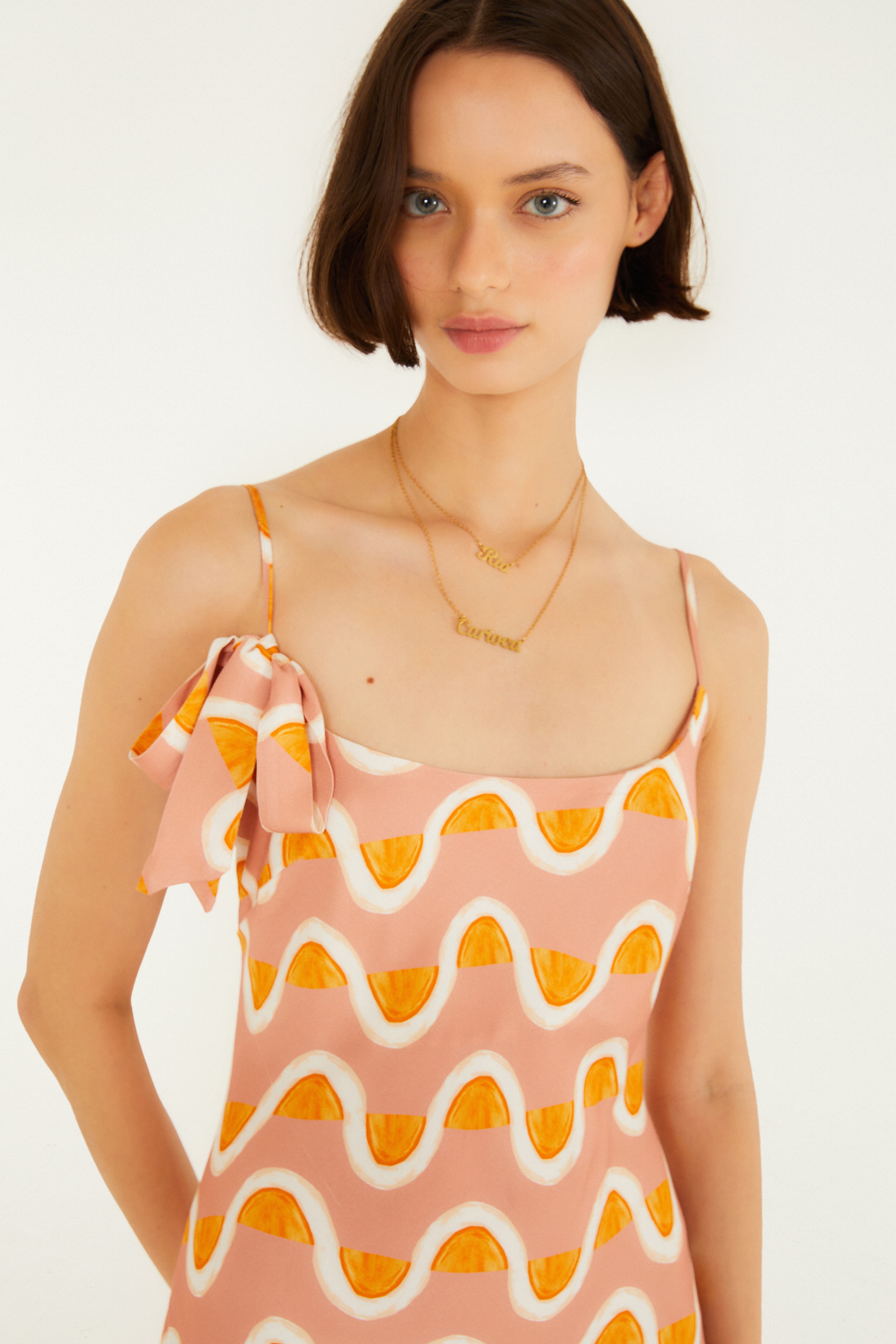 Vestido Pontas Estampado Da Gema Rosa