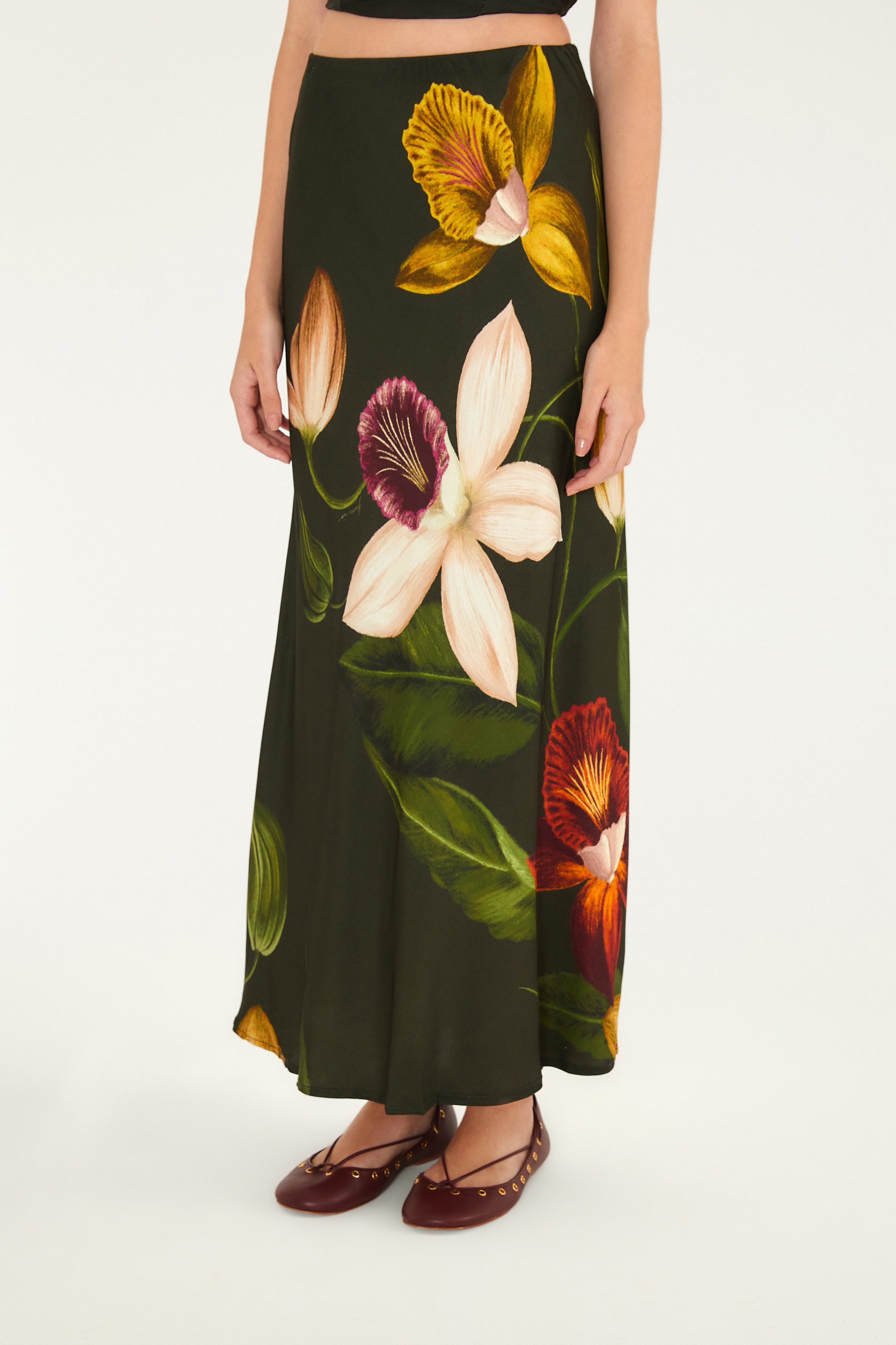 Saia Estampada Maxi Orquídeas