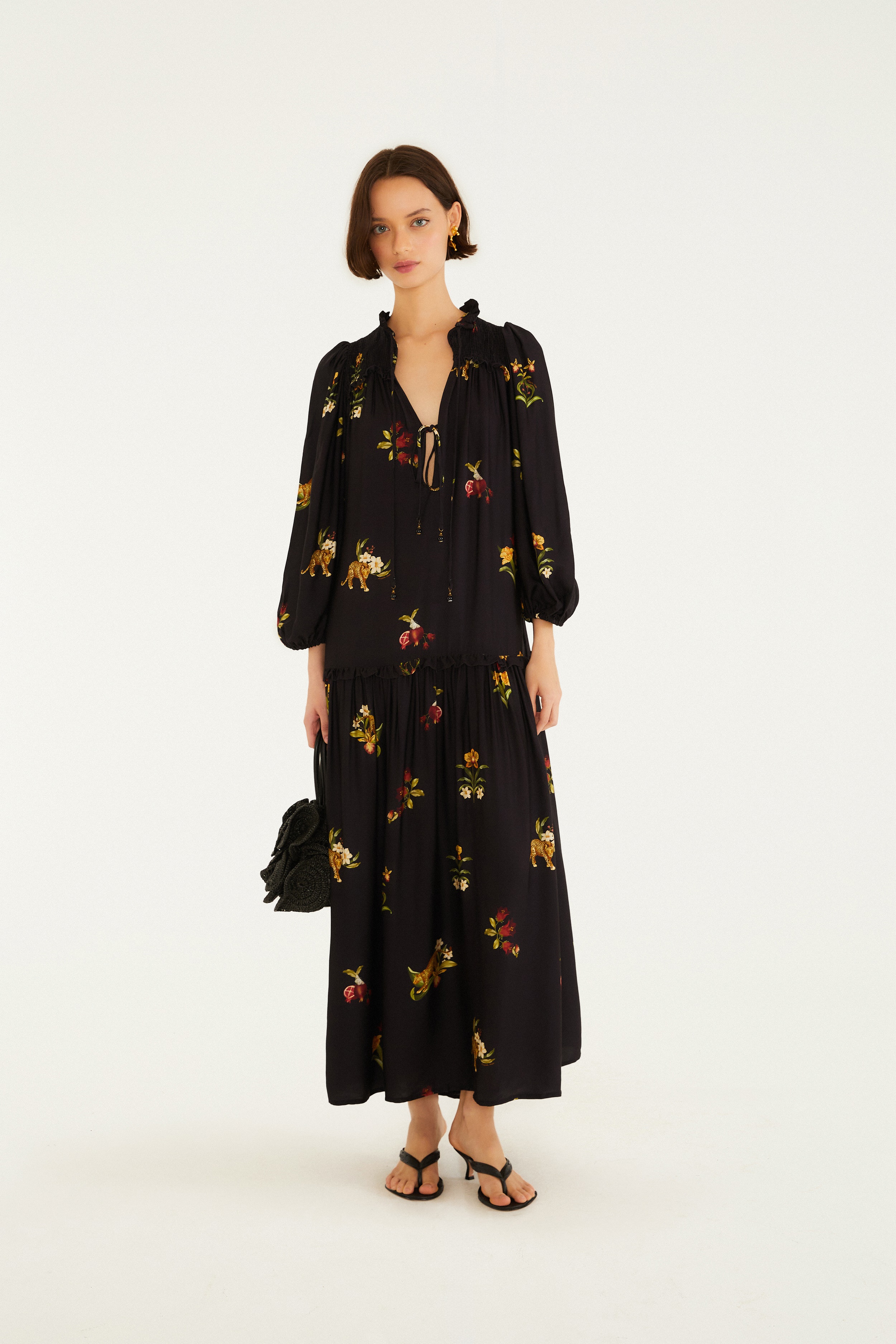 Vestido Longo Estampado Selva Da Noite