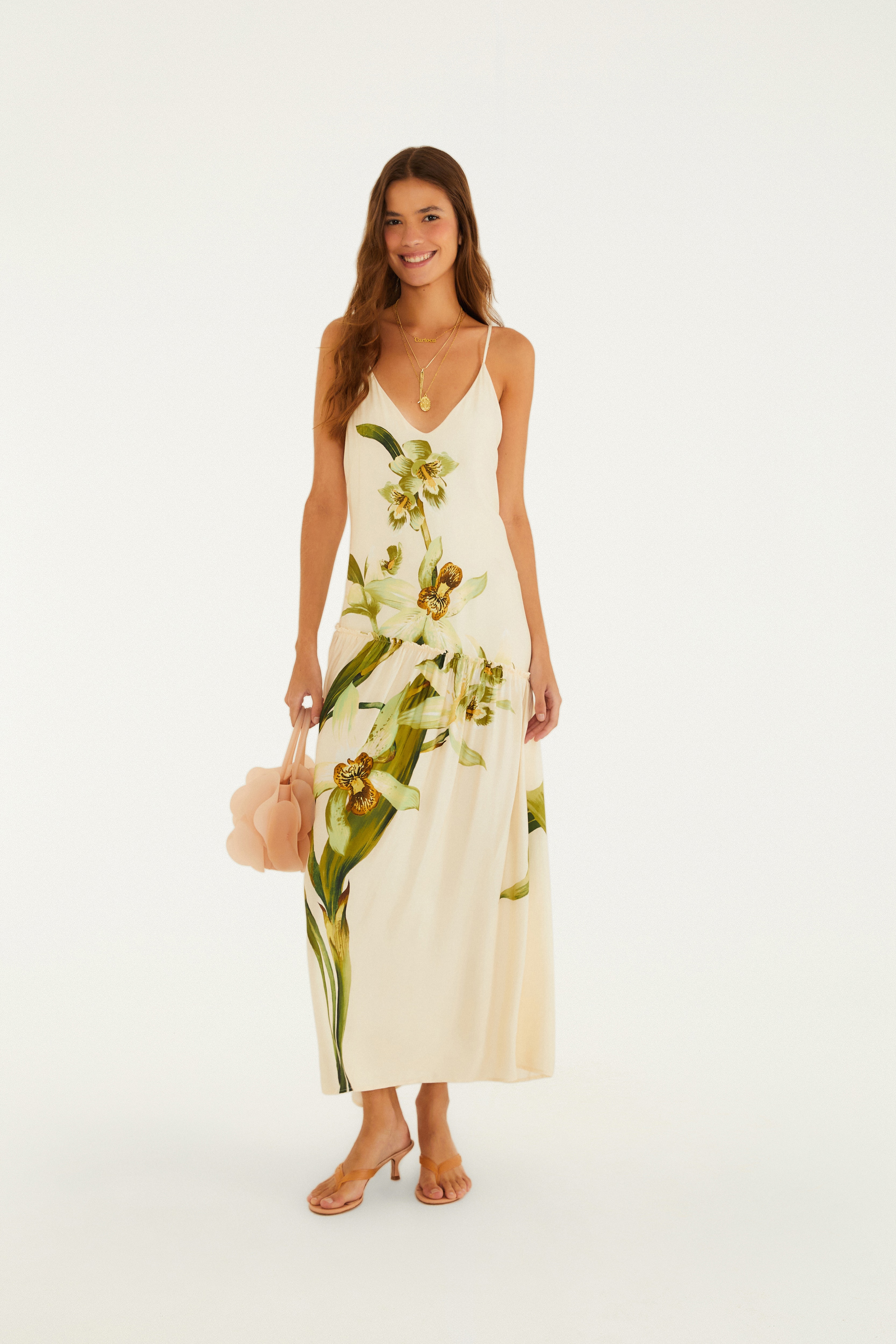 Vestido Longo Estampado Floral Orquídea