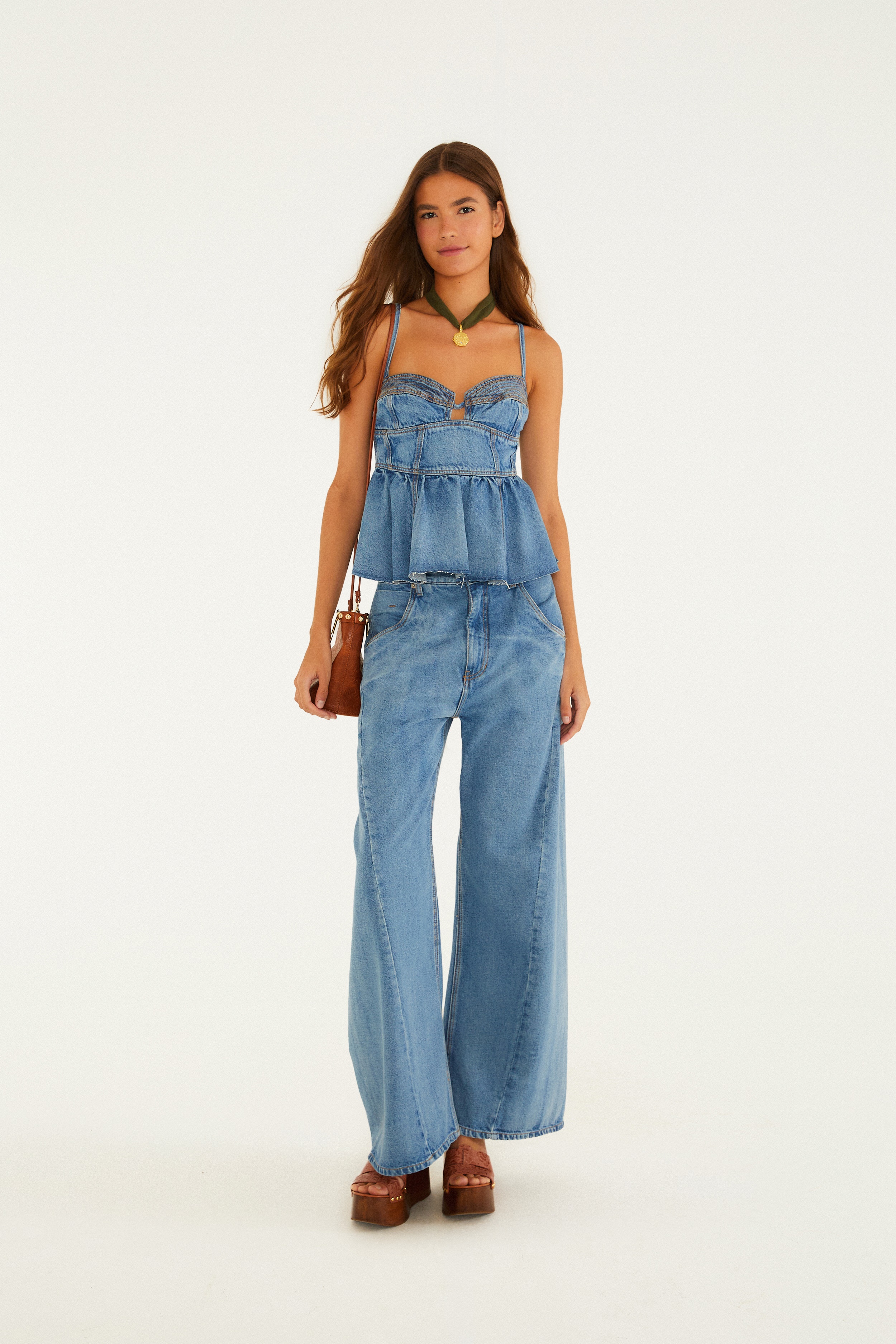 Blusa Jeans Peplum