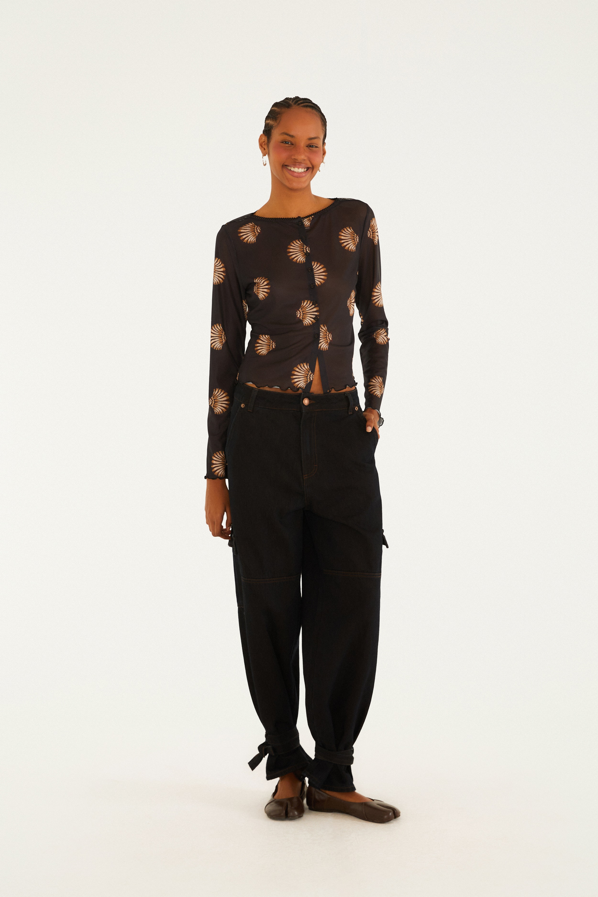 Blusa Tule Botões Estampada Conchita