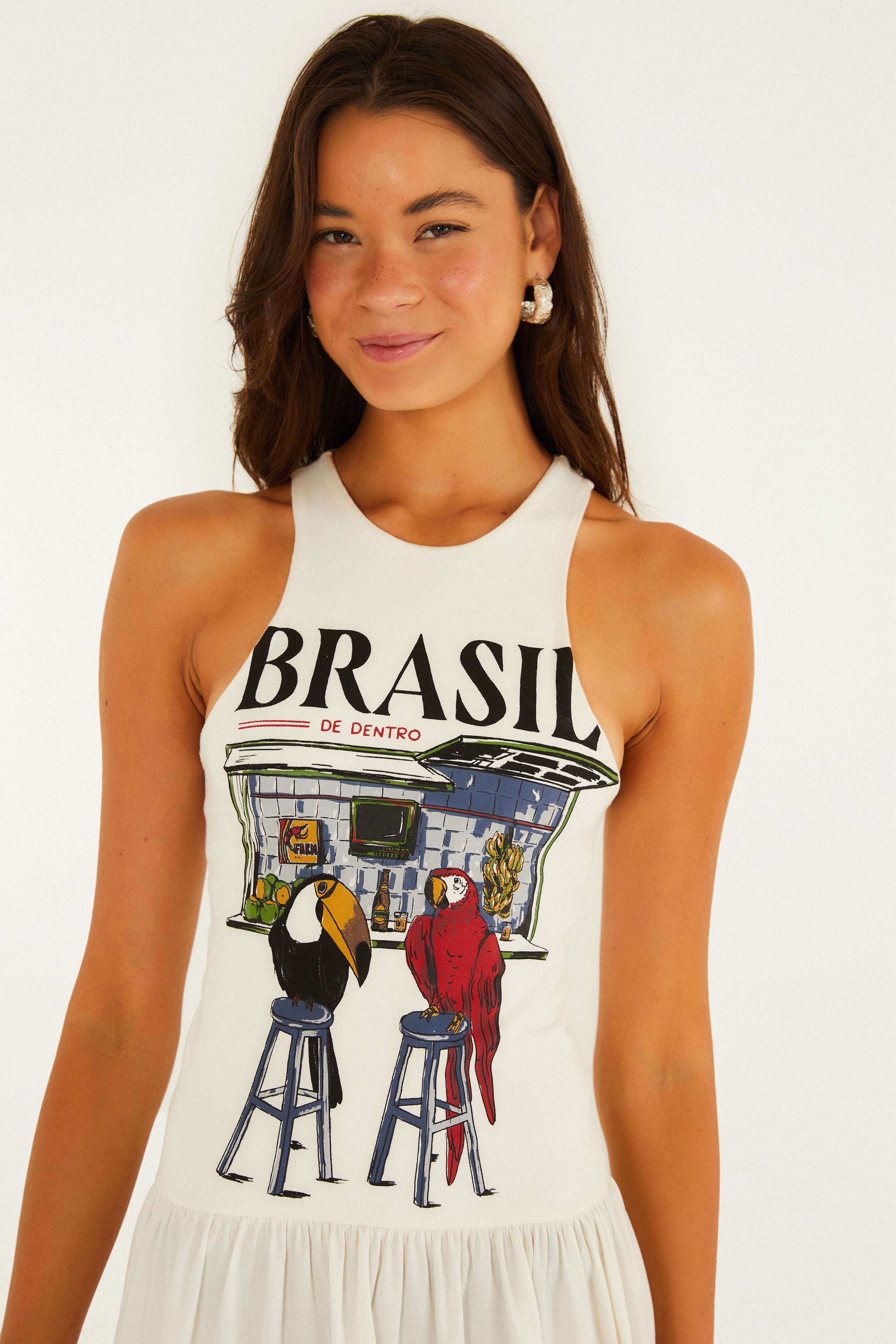 Vestido Midi Godê Estampado Pássaros Brasil