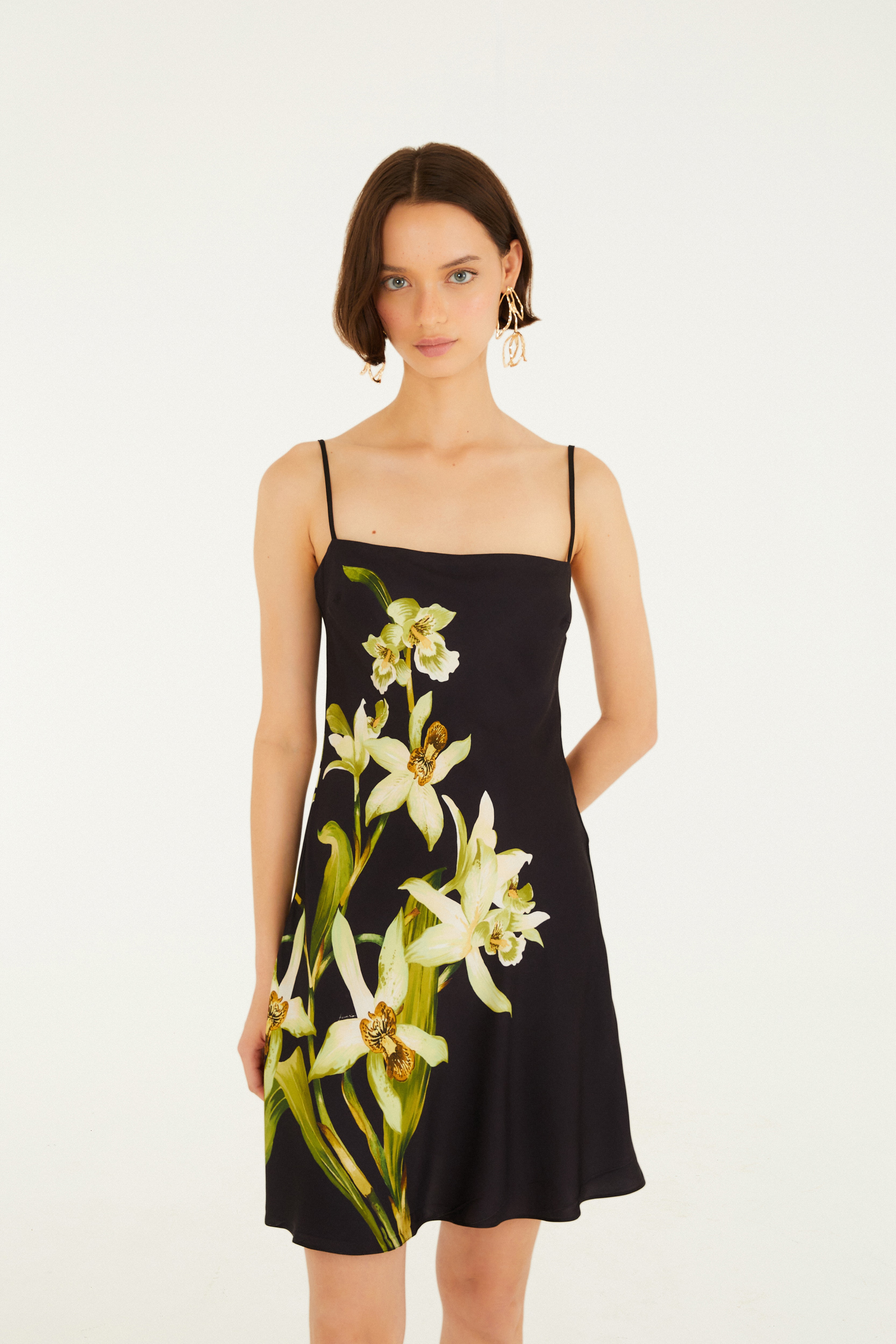 Vestido Curto Estampado Floral Orquídea