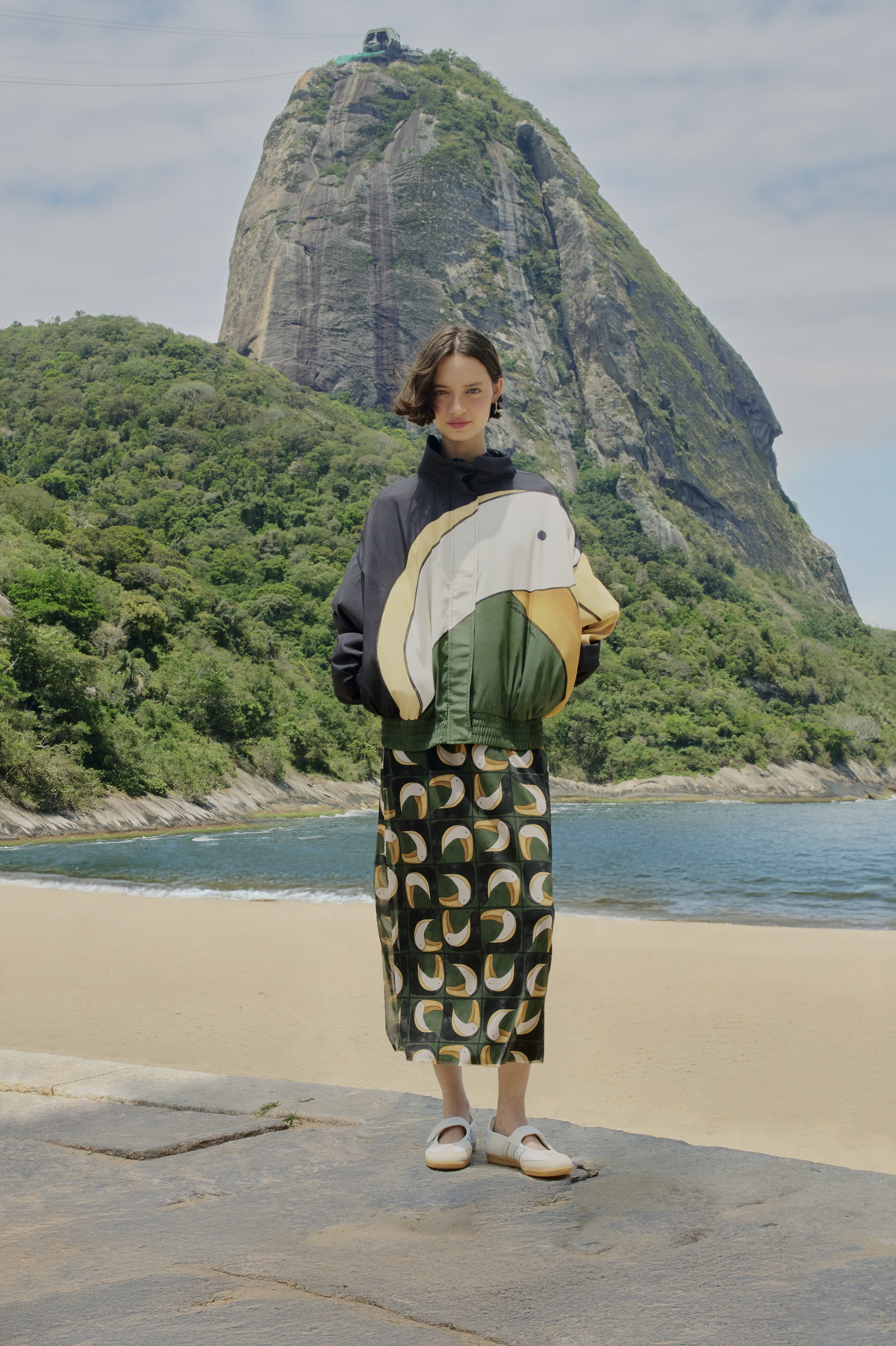 Saia Midi Tule Estampada Tuca Tropical Mini
