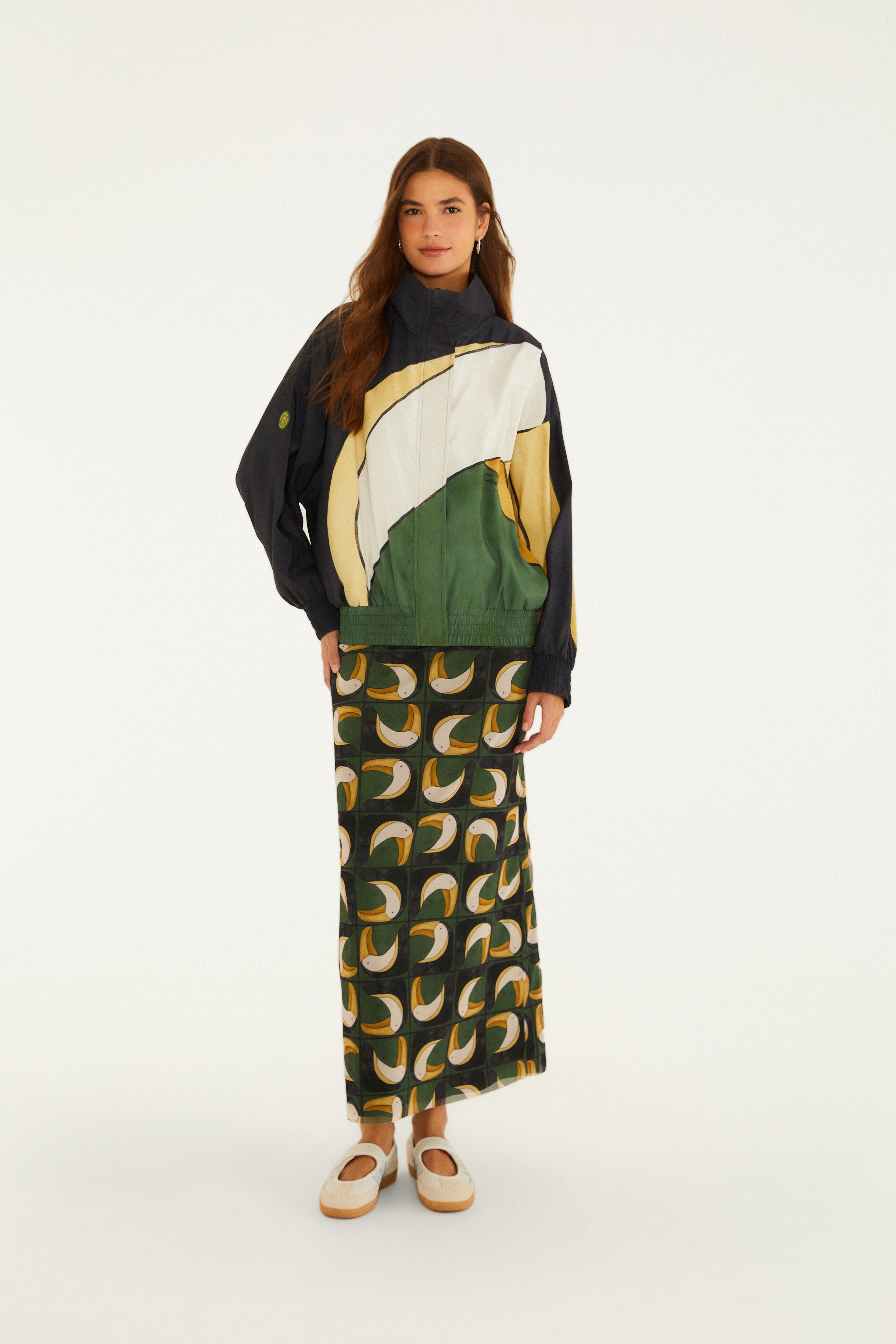 Saia Midi Tule Estampada Tuca Tropical Mini