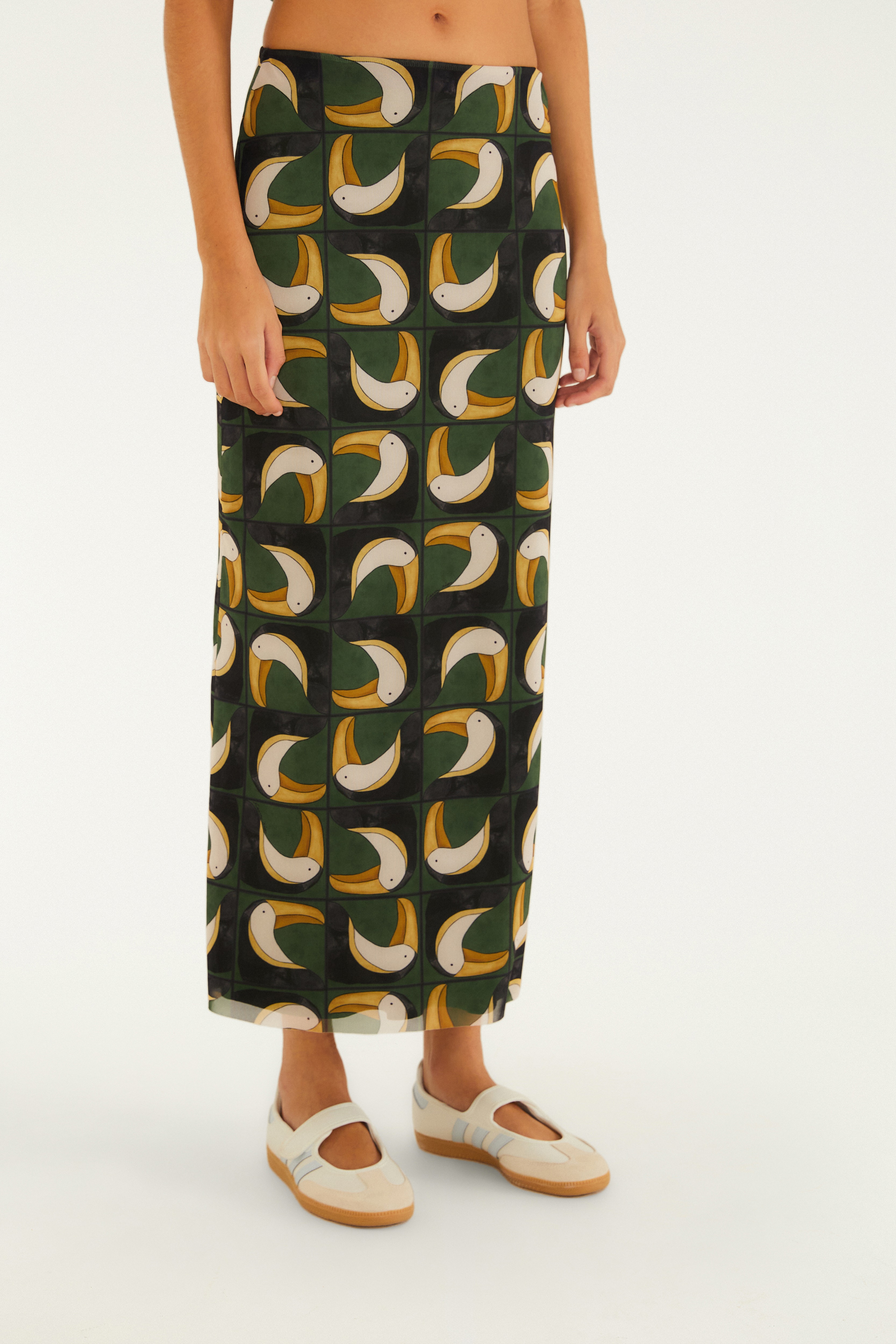 Saia Midi Tule Estampada Tuca Tropical Mini
