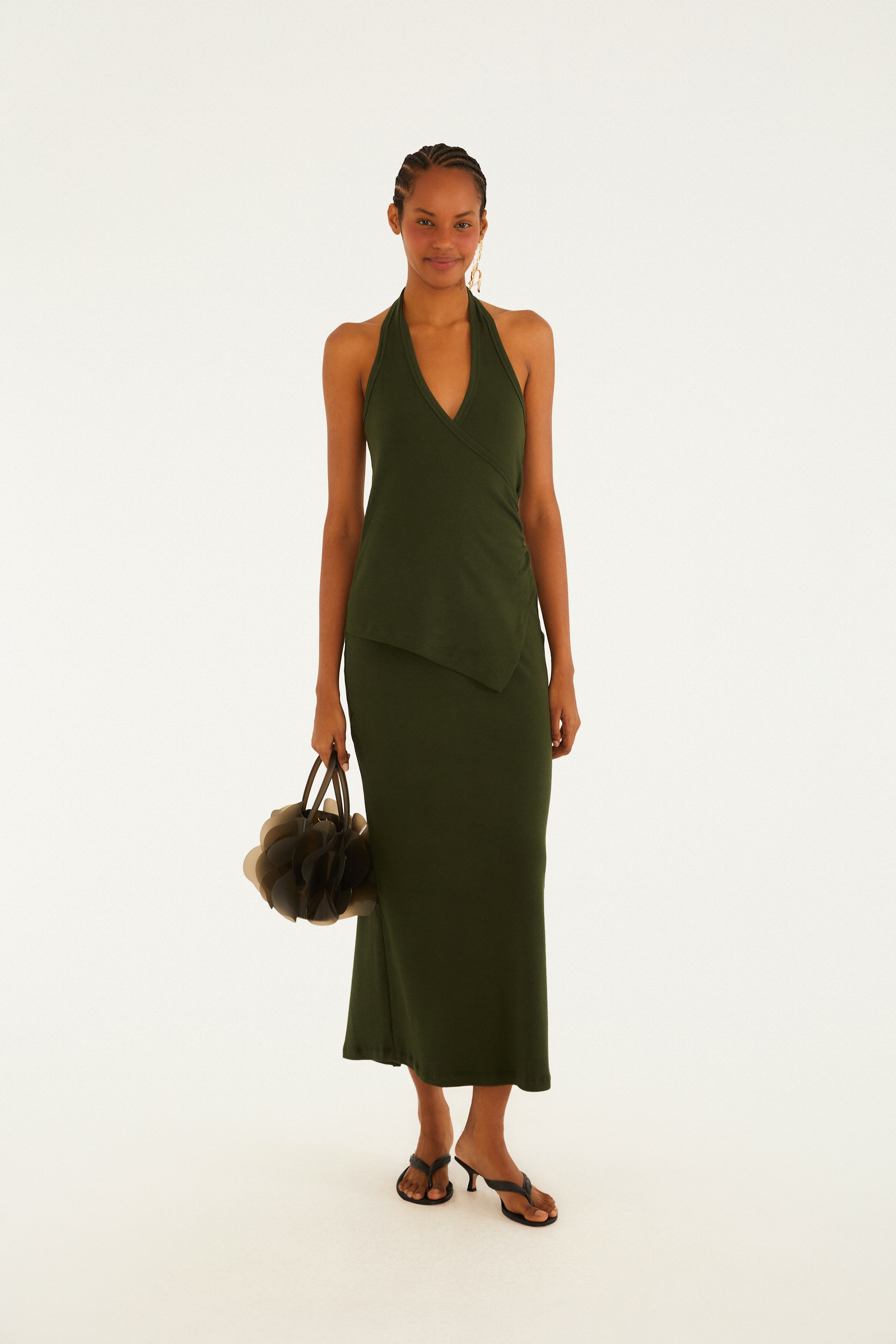 Vestido Cropped Rib Frente Única