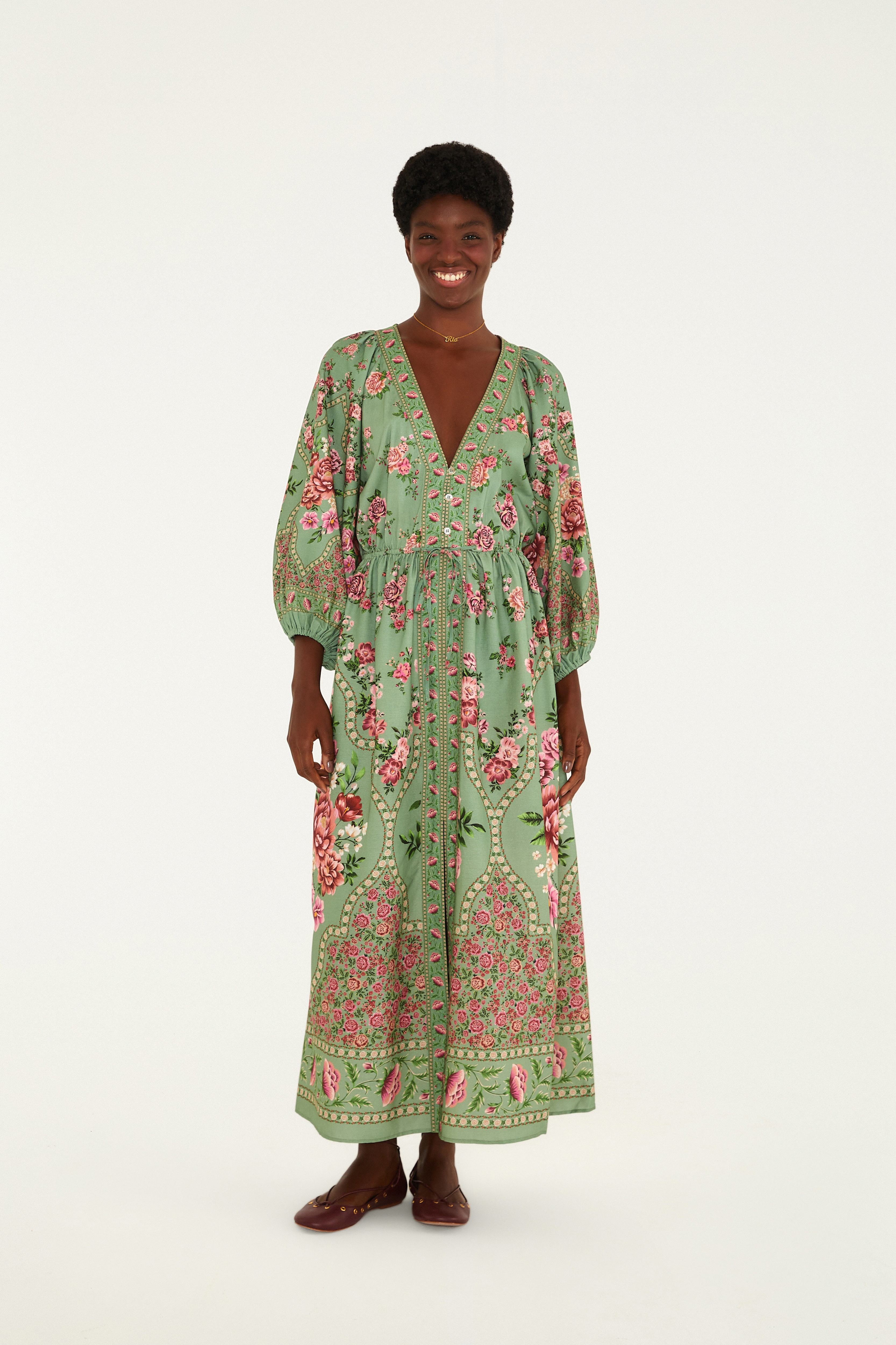 Vestido Longo Estampado Romance