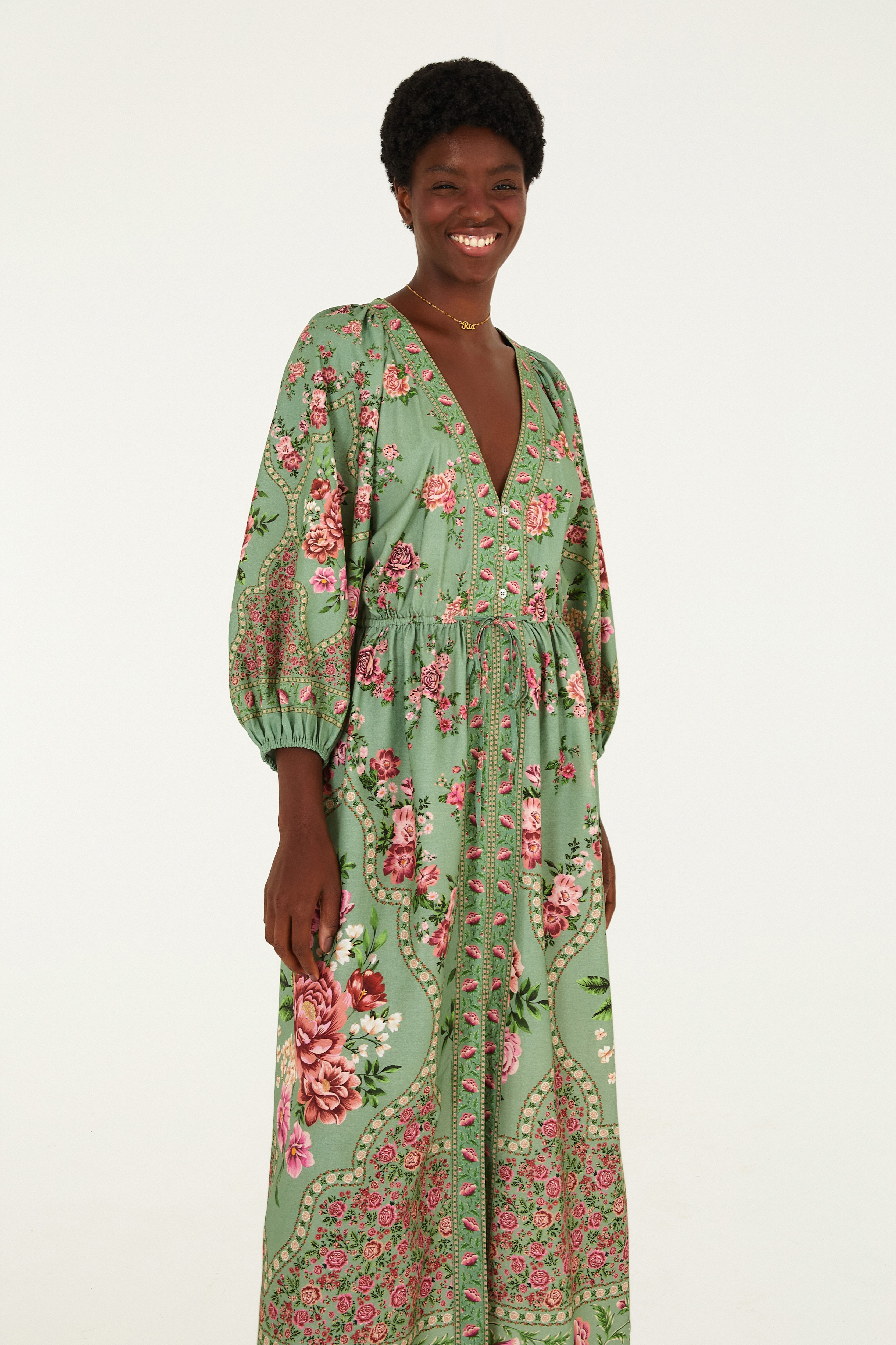 Vestido Longo Estampado Romance