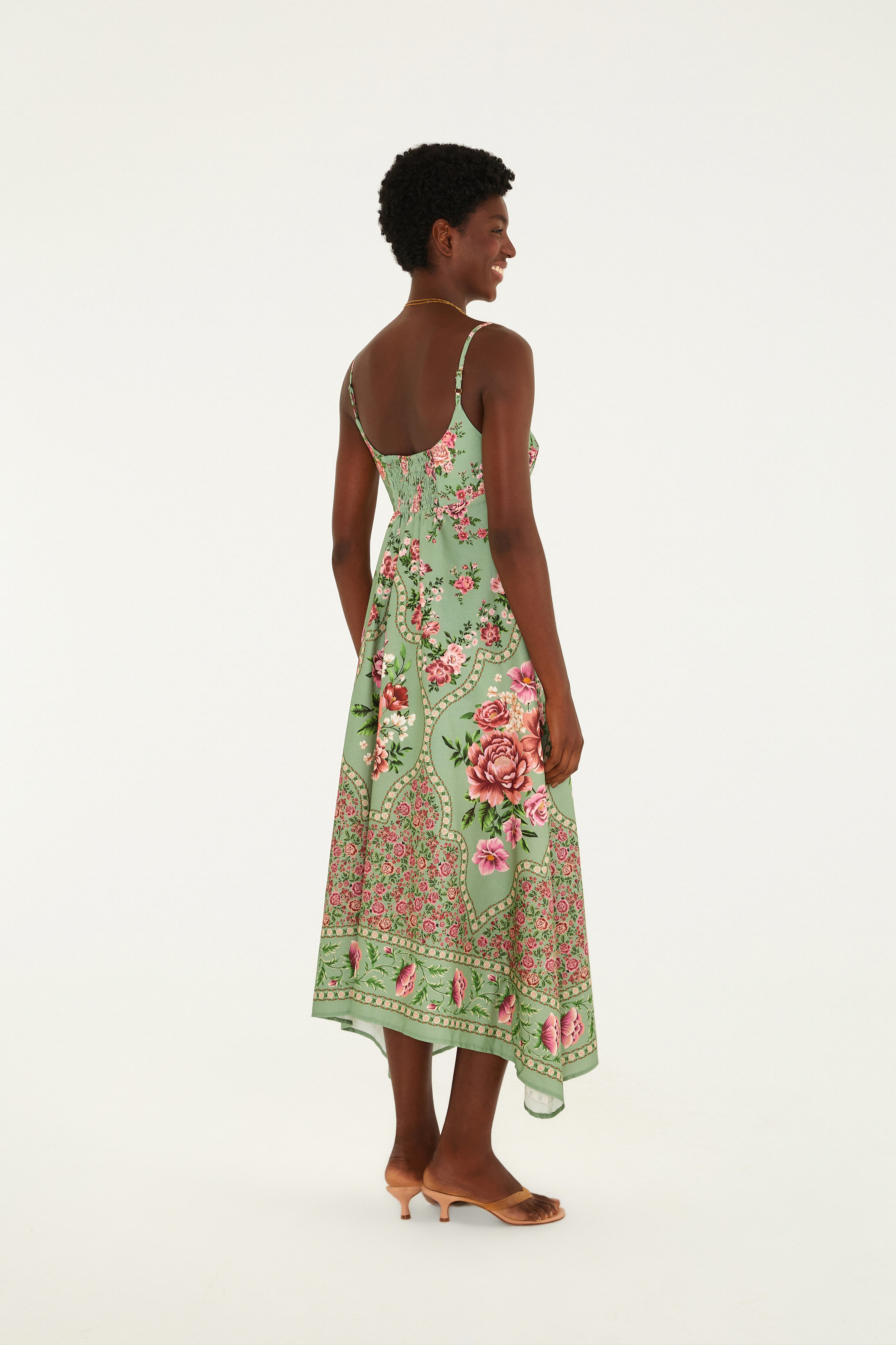 Vestido Longo Alça Estampado Romance