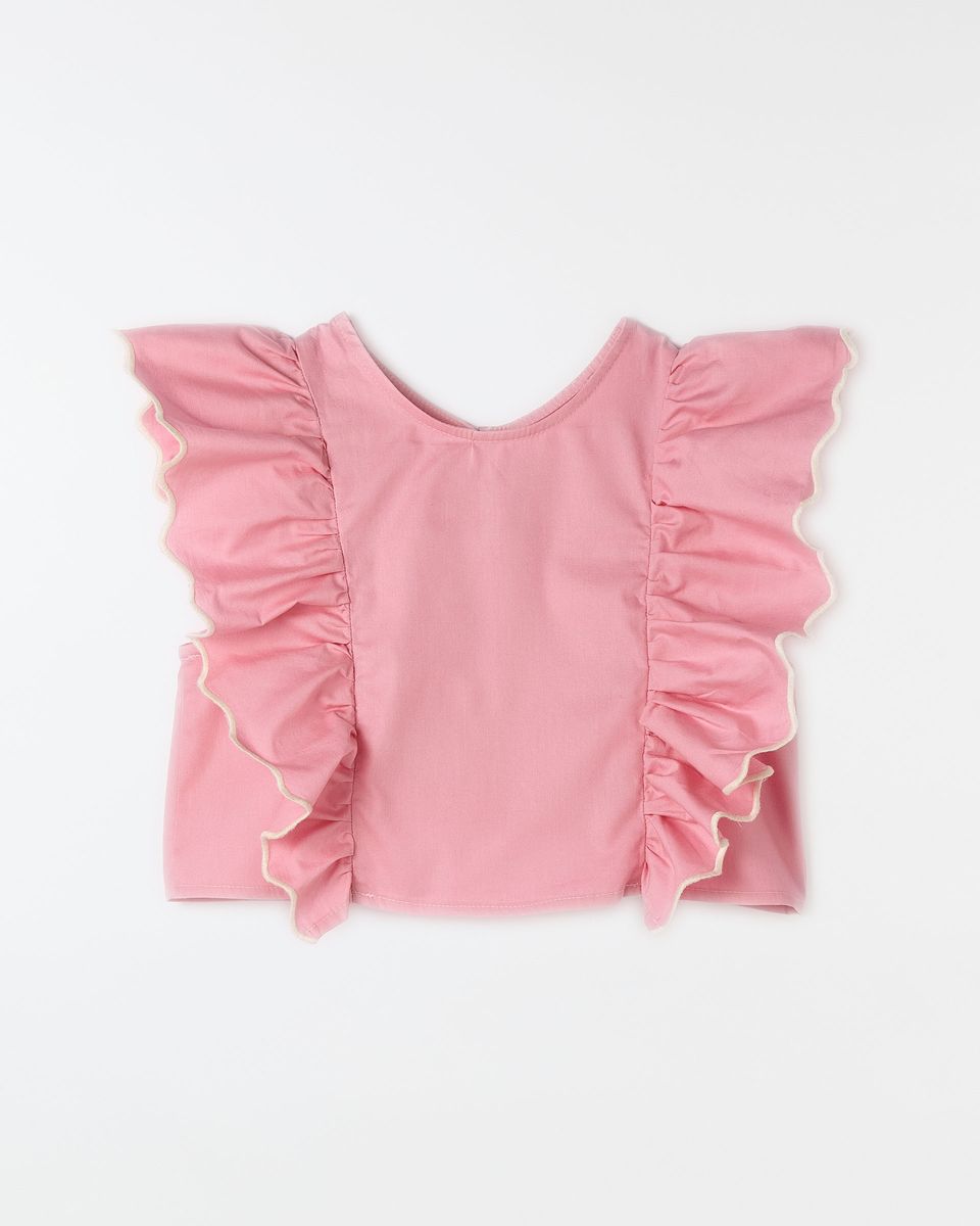 Blusa Bordado Babados Rosa