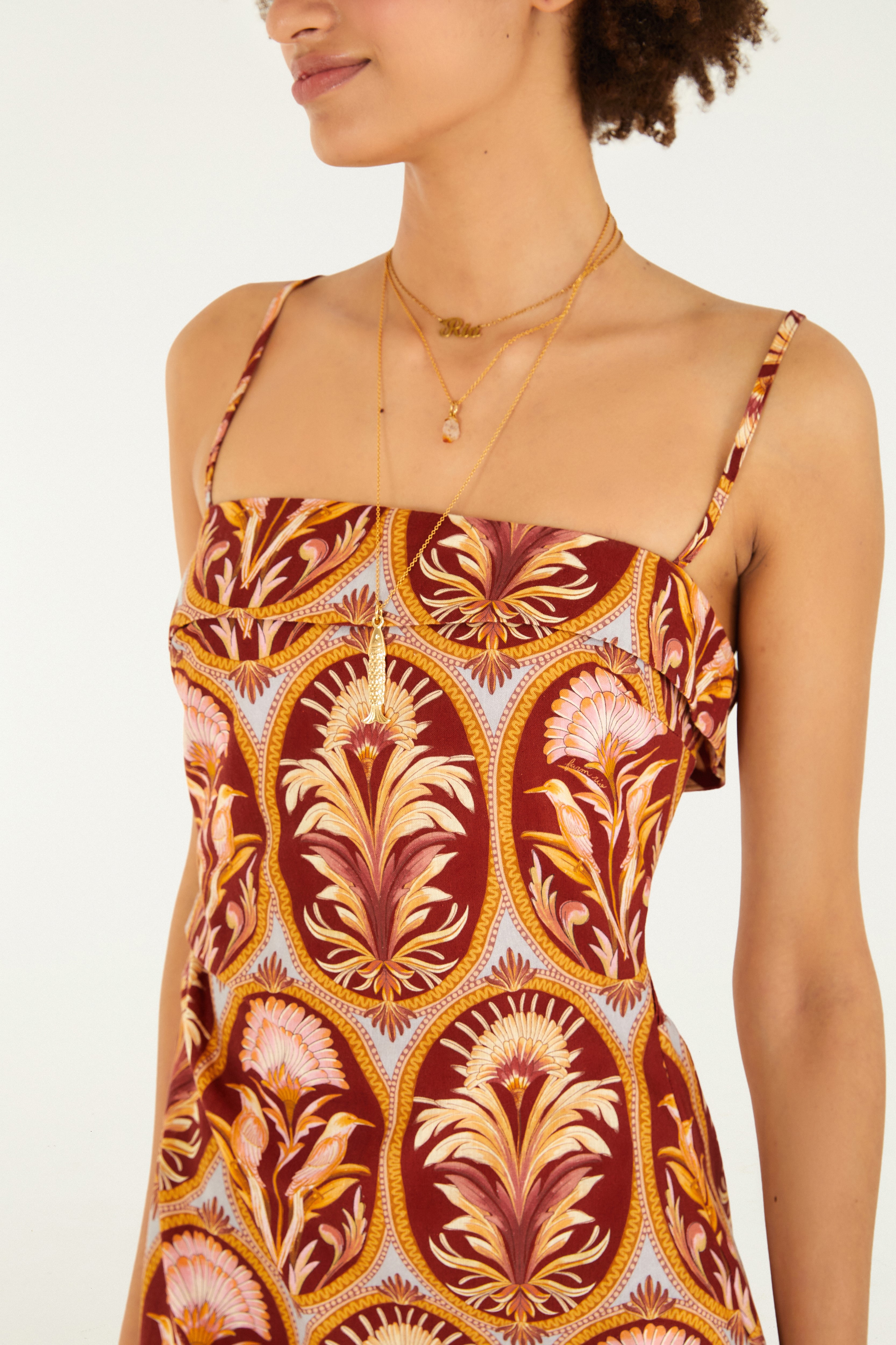 Vestido Reto Estampado Camafeu