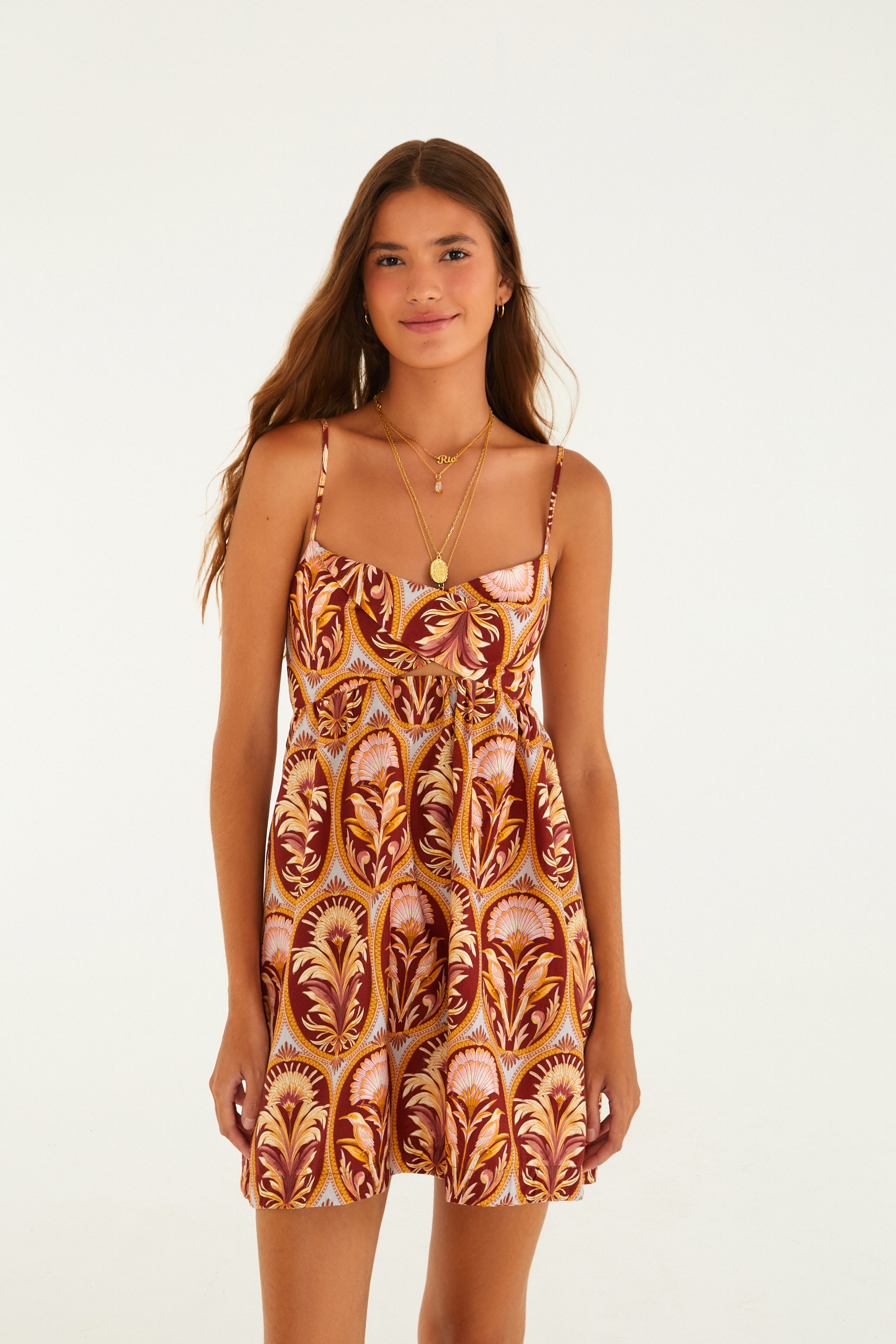 Vestido Curto Estampado Camafeu