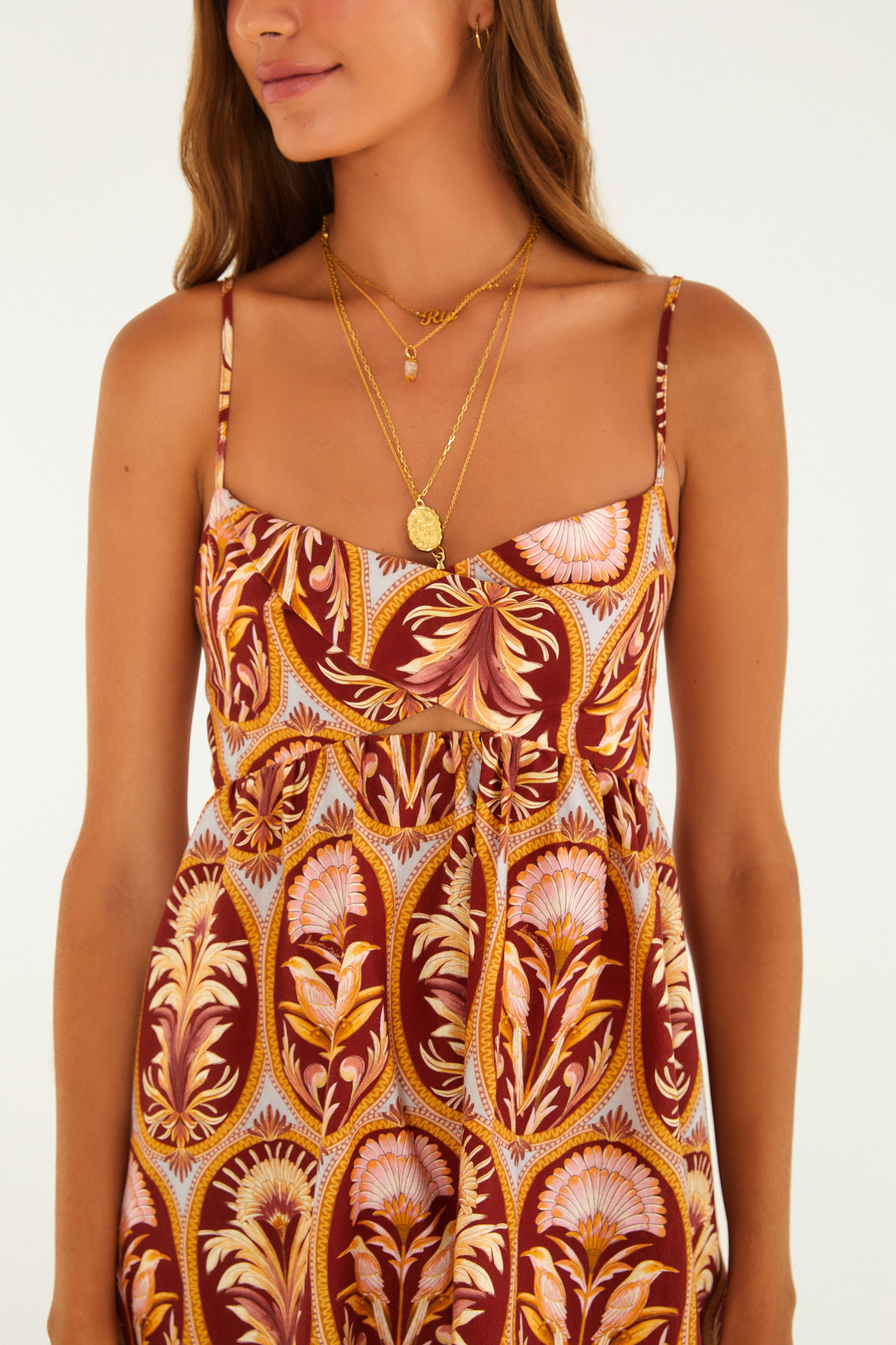 Vestido Curto Estampado Camafeu