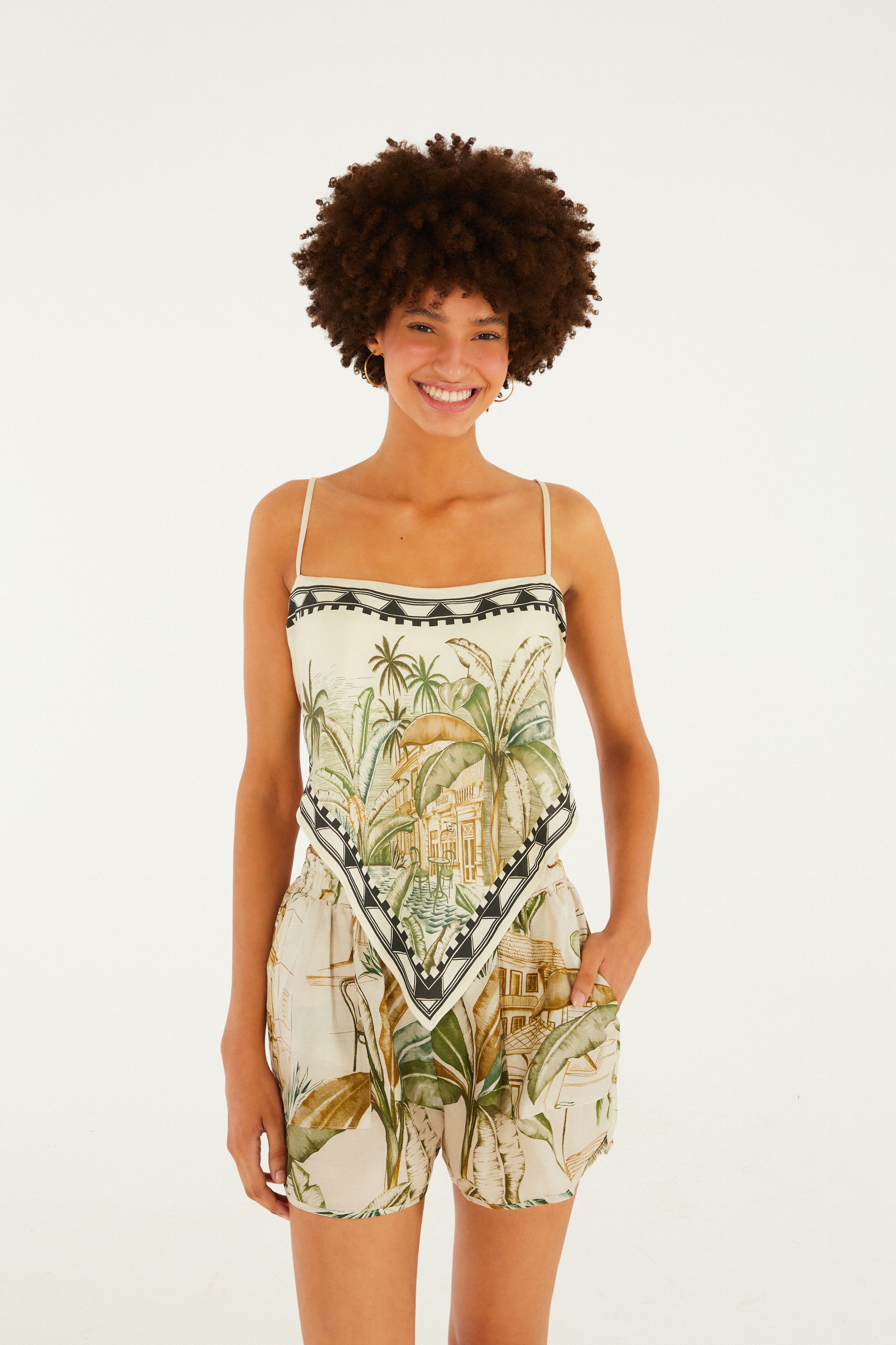Short Estampado Teresa Bege Creme