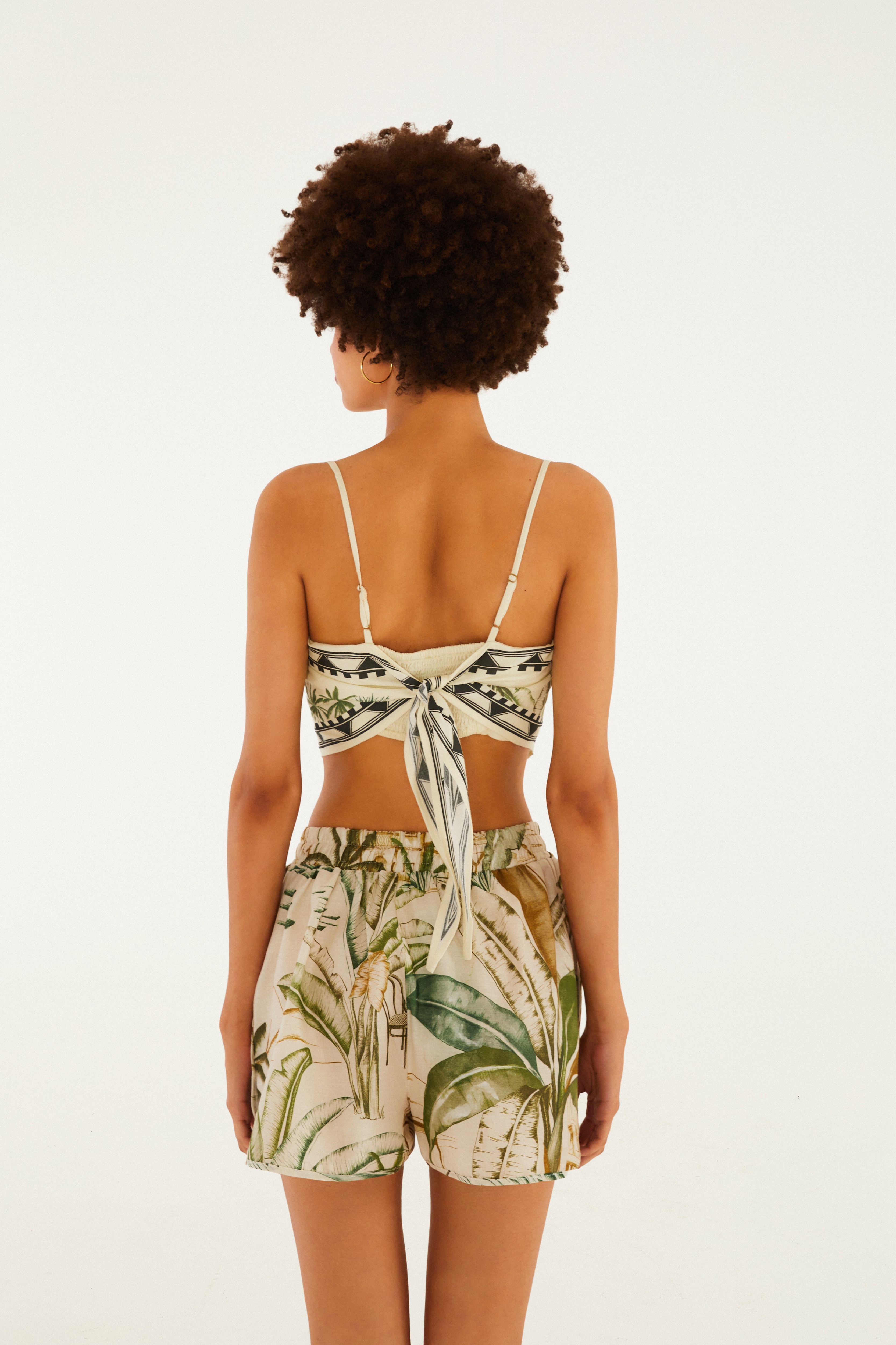 Short Estampado Teresa Bege Creme