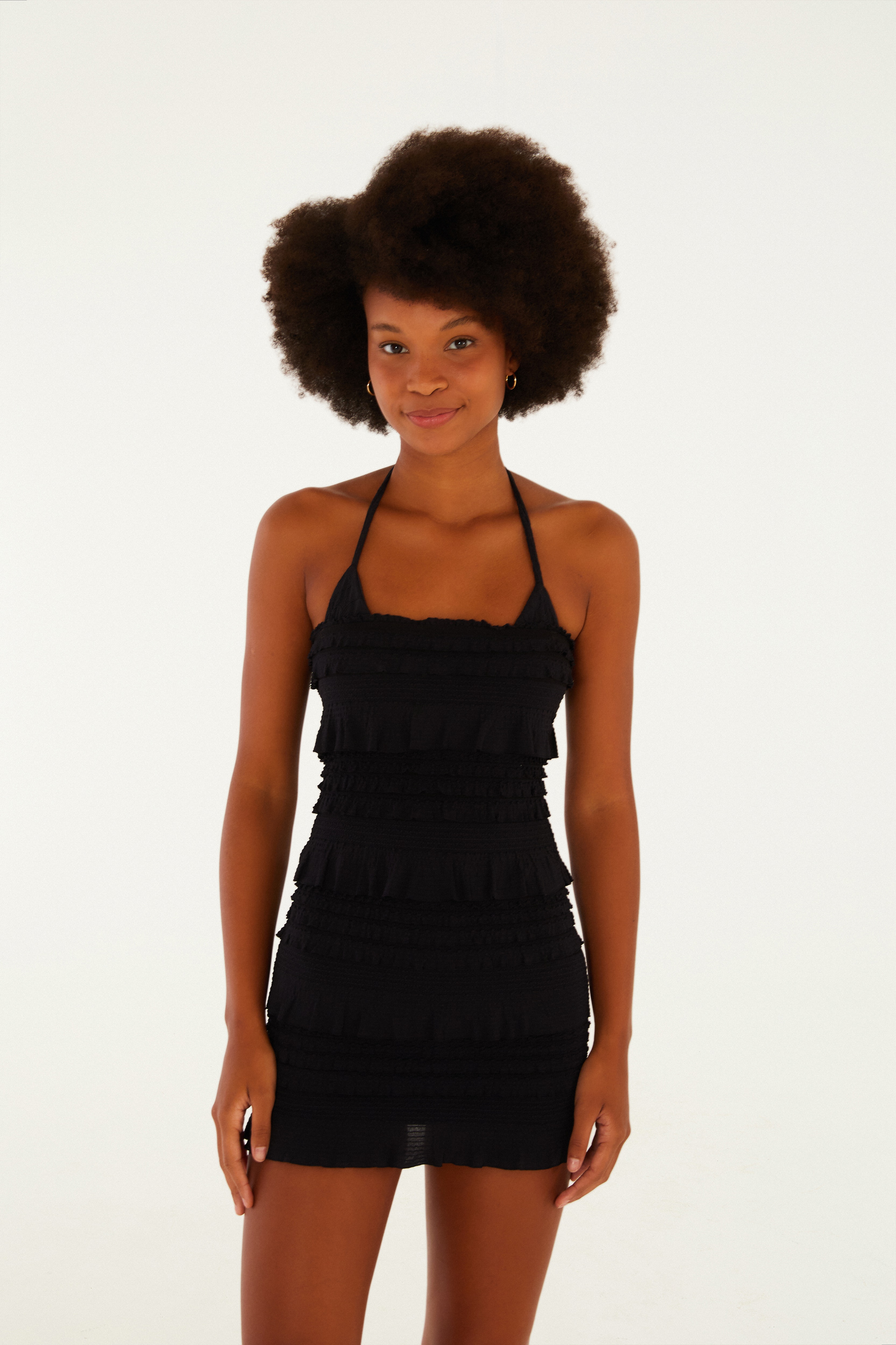 Vestido Curto Babados Textura