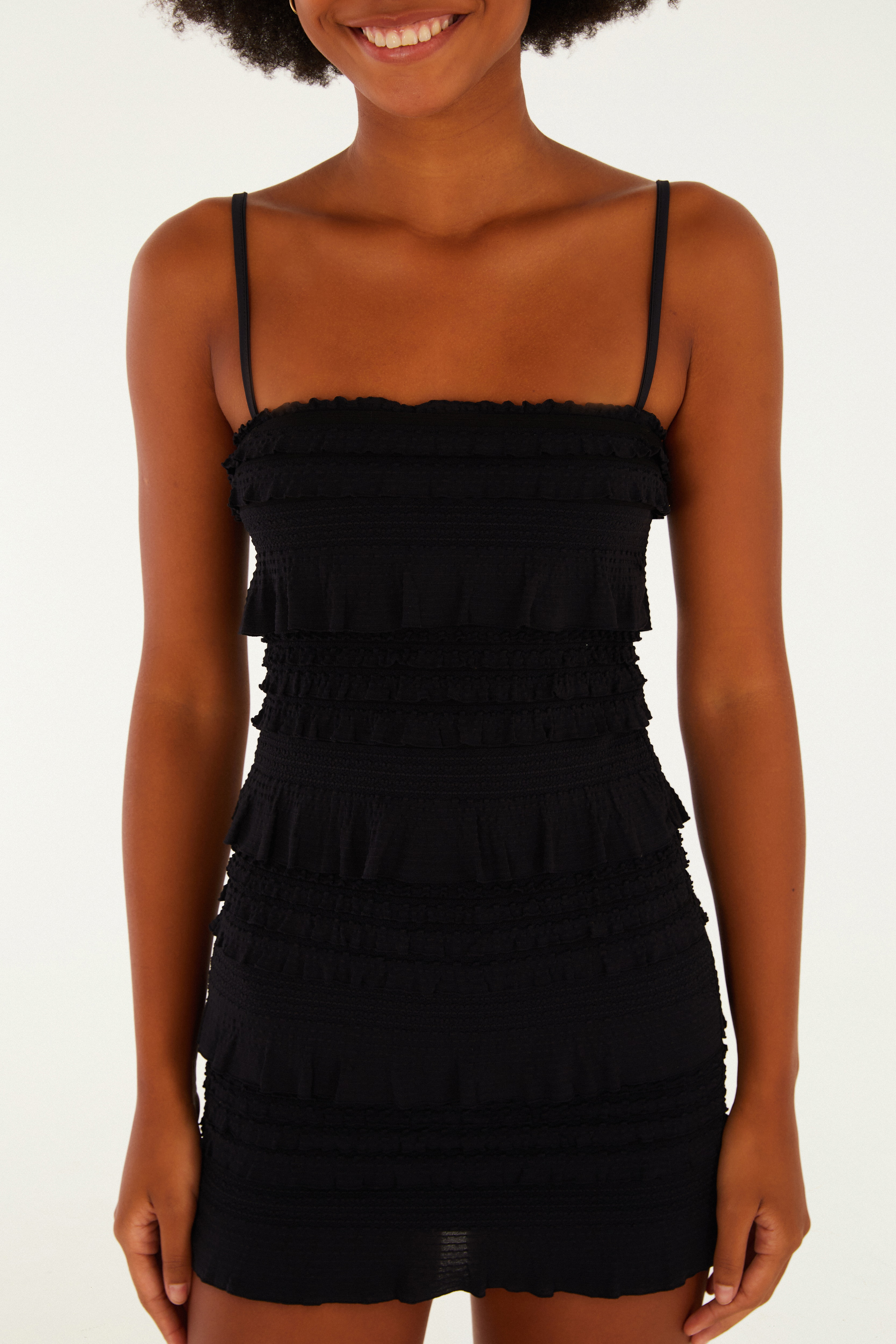 Vestido Curto Babados Textura