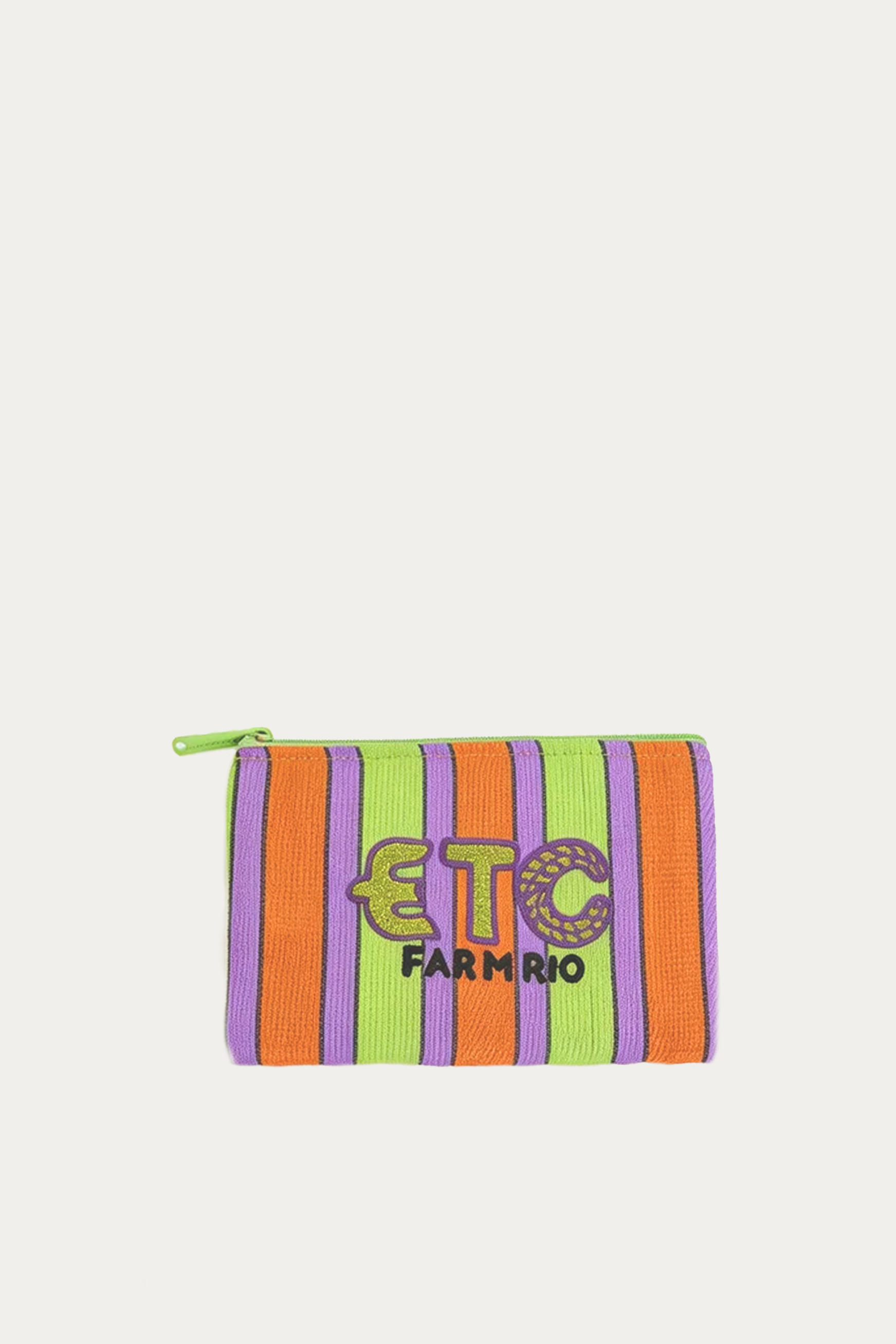 Necessaire Flat Ráfia Multicolor Verde e Roxo