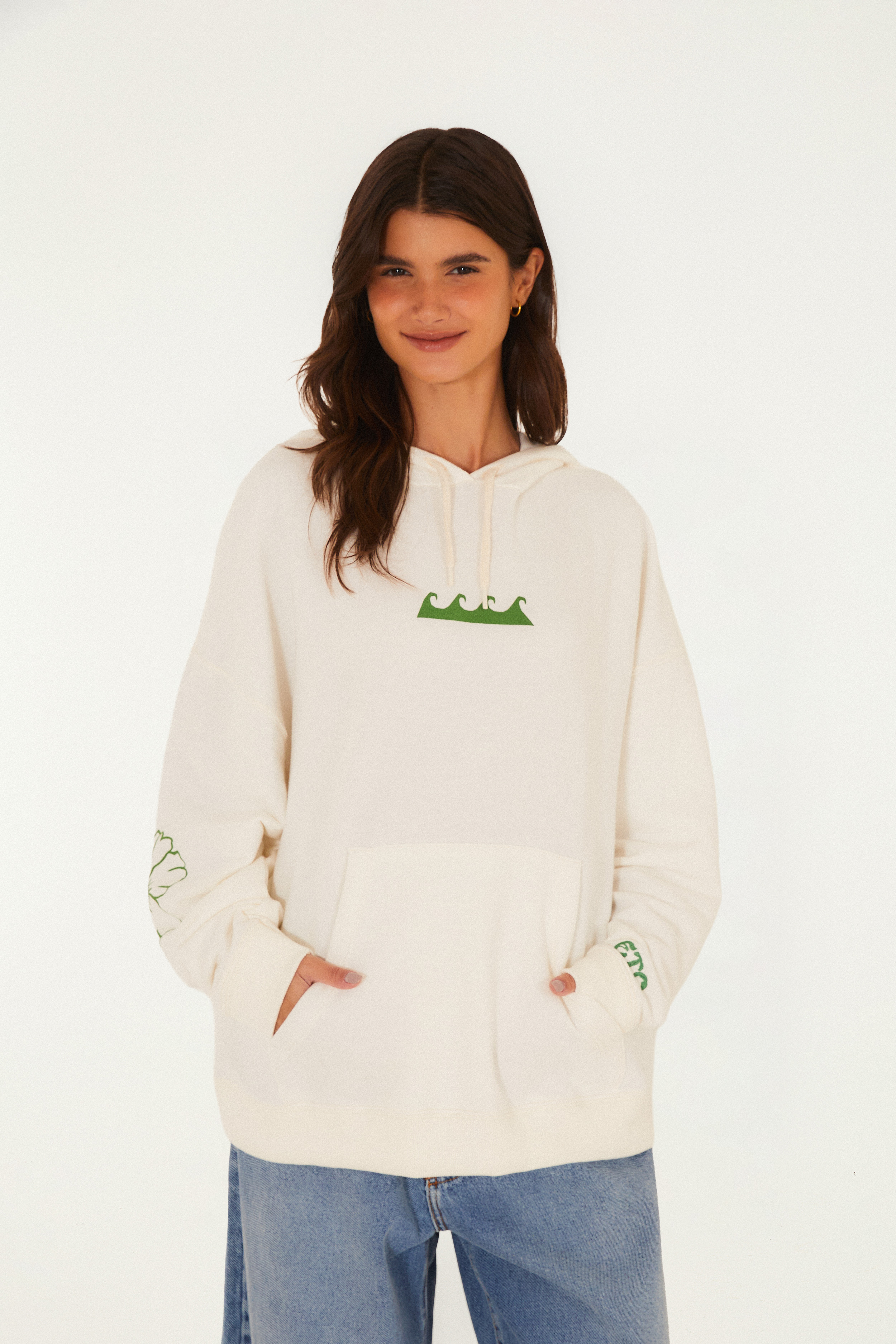 Casaco Moletom Capuz Silk Off White