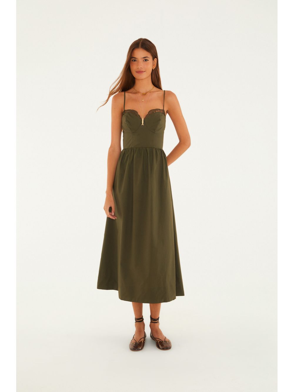 Farm — Vestido Renda Midi
