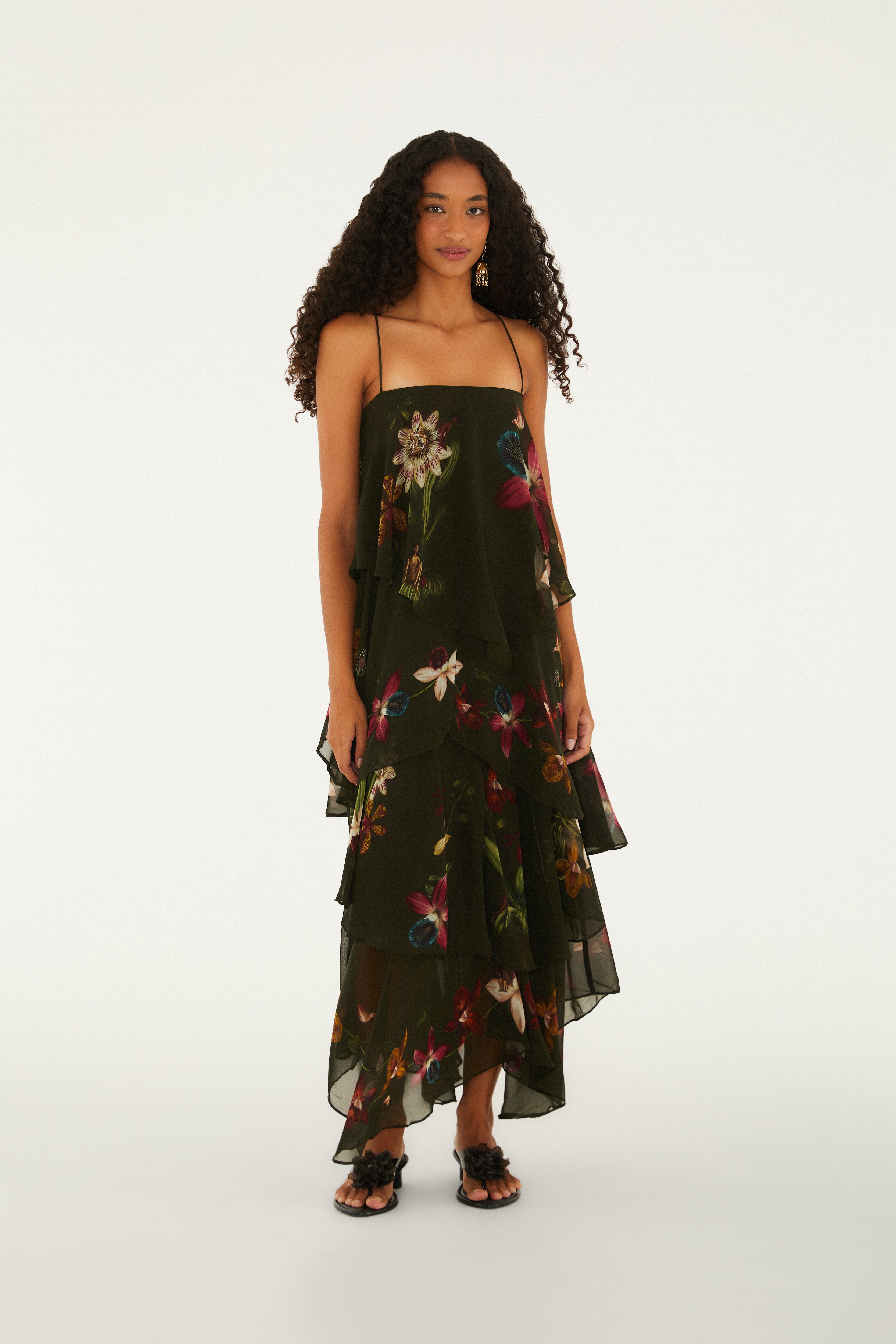 Vestido Longo Estampado Maxi Orquídeas