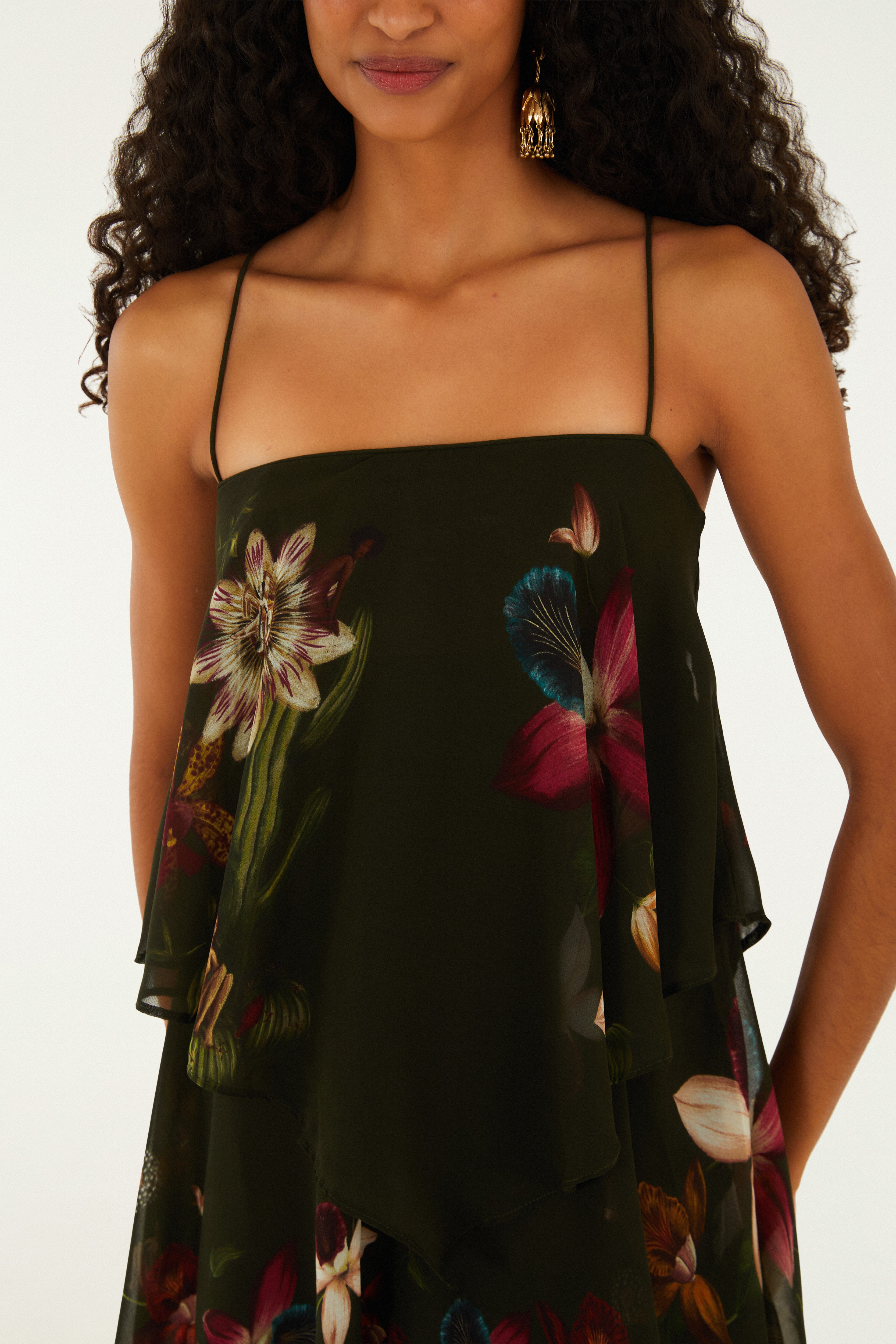 Vestido Longo Estampado Maxi Orquídeas