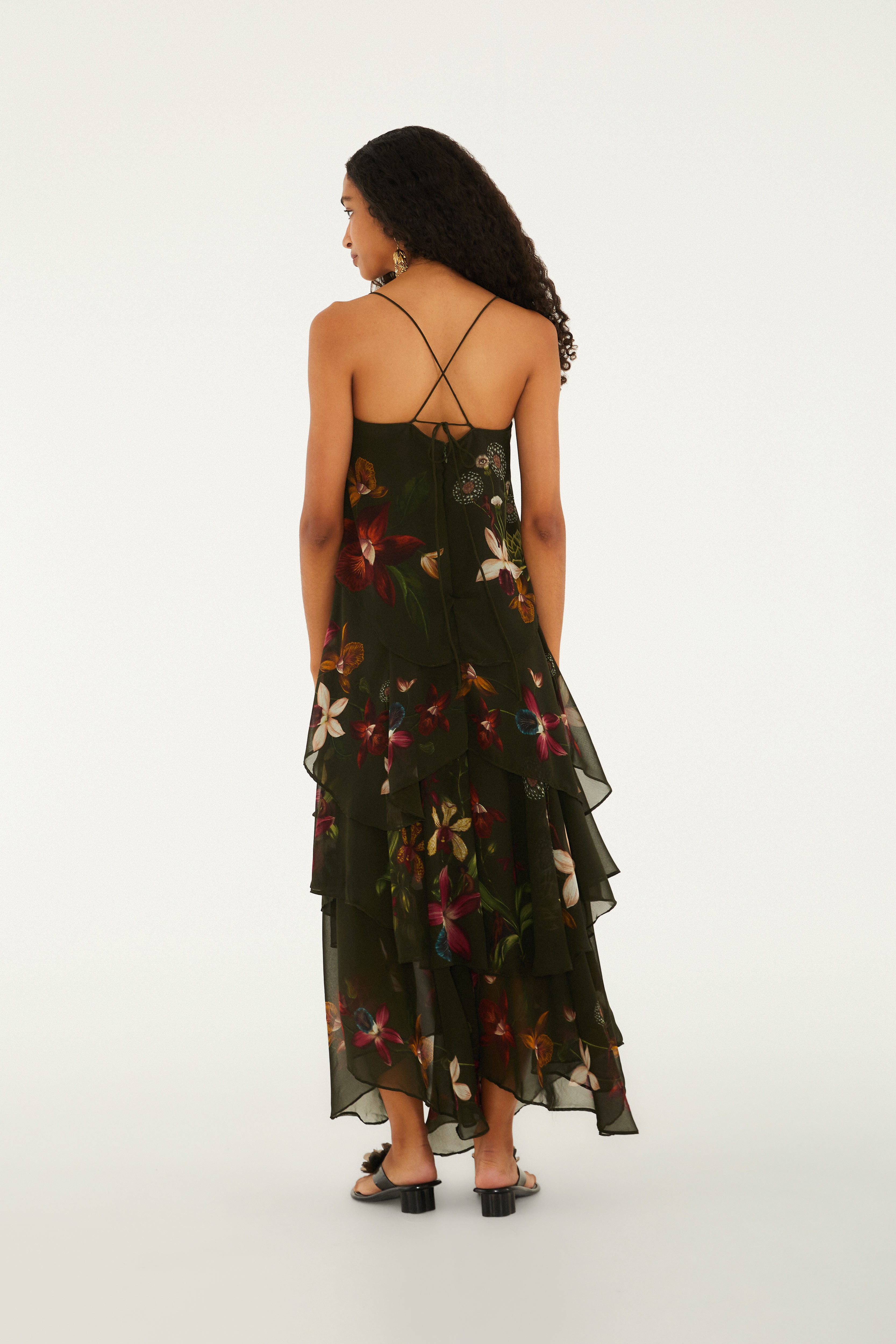 Vestido Longo Estampado Maxi Orquídeas