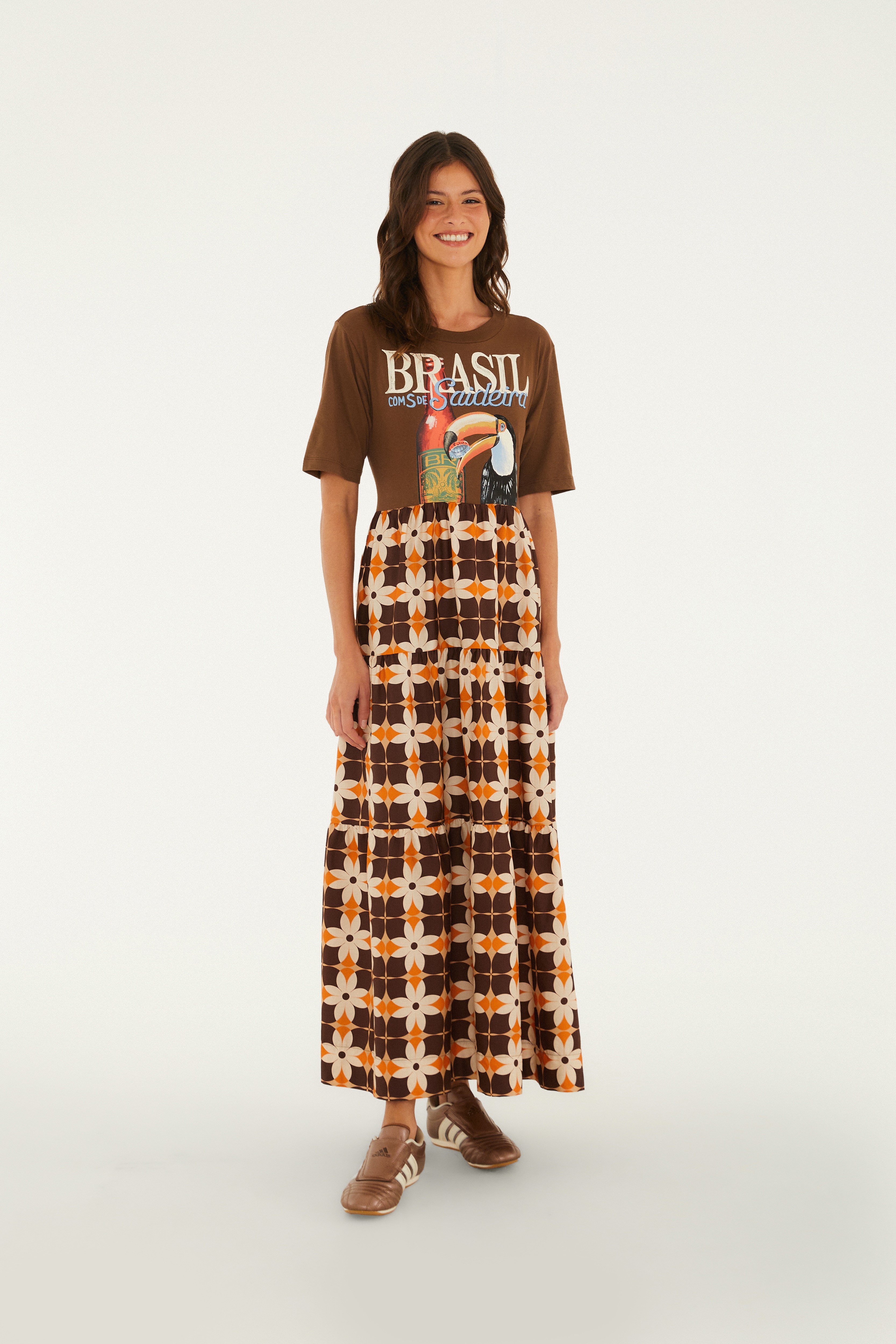 Vestido Midi Estampado Brasil Saideira