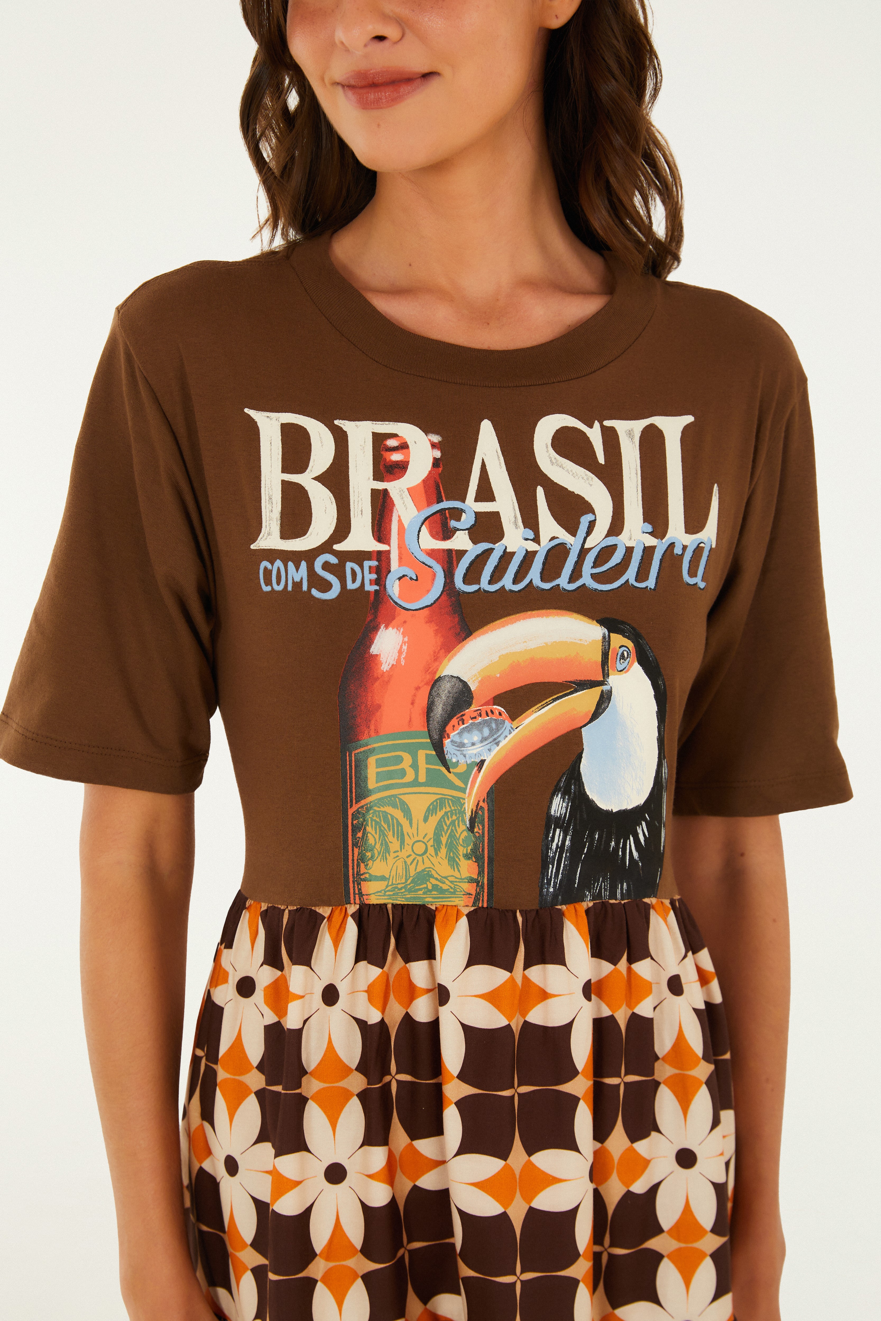 Vestido Midi Estampado Brasil Saideira
