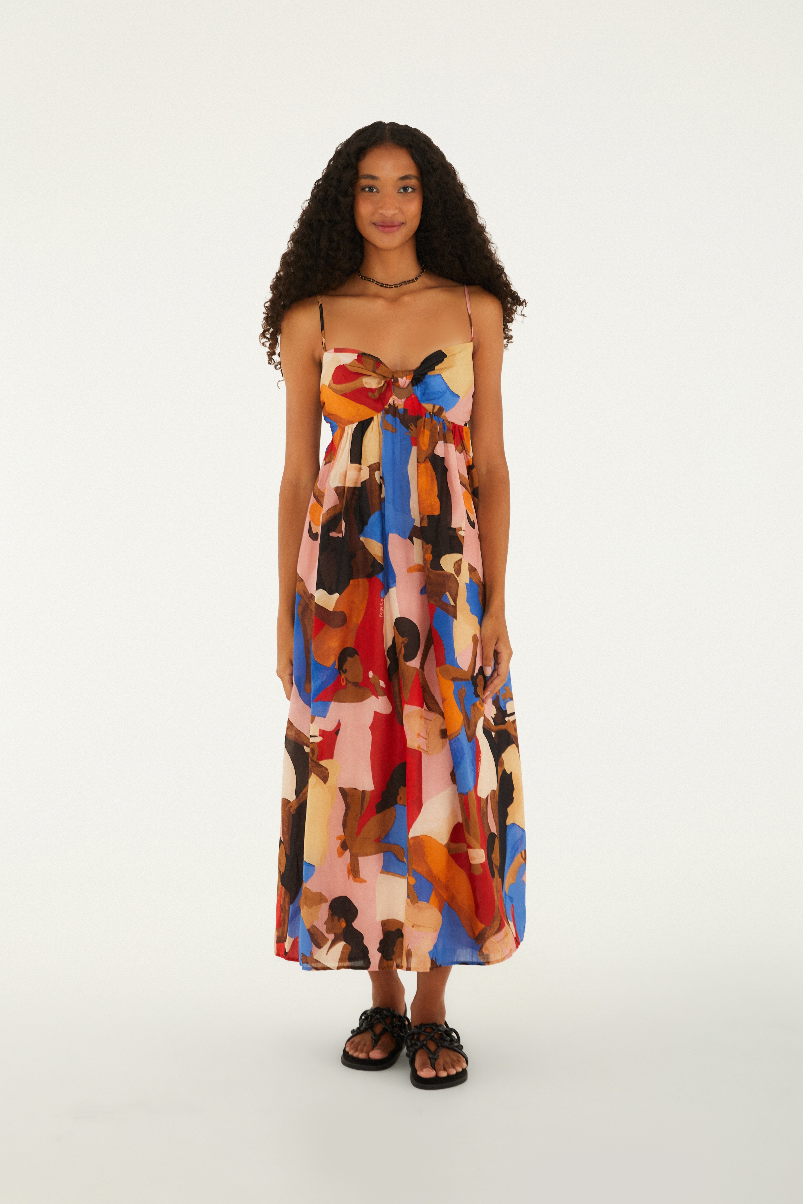Vestido Longo Alcinhas Estampado Samba No Pé
