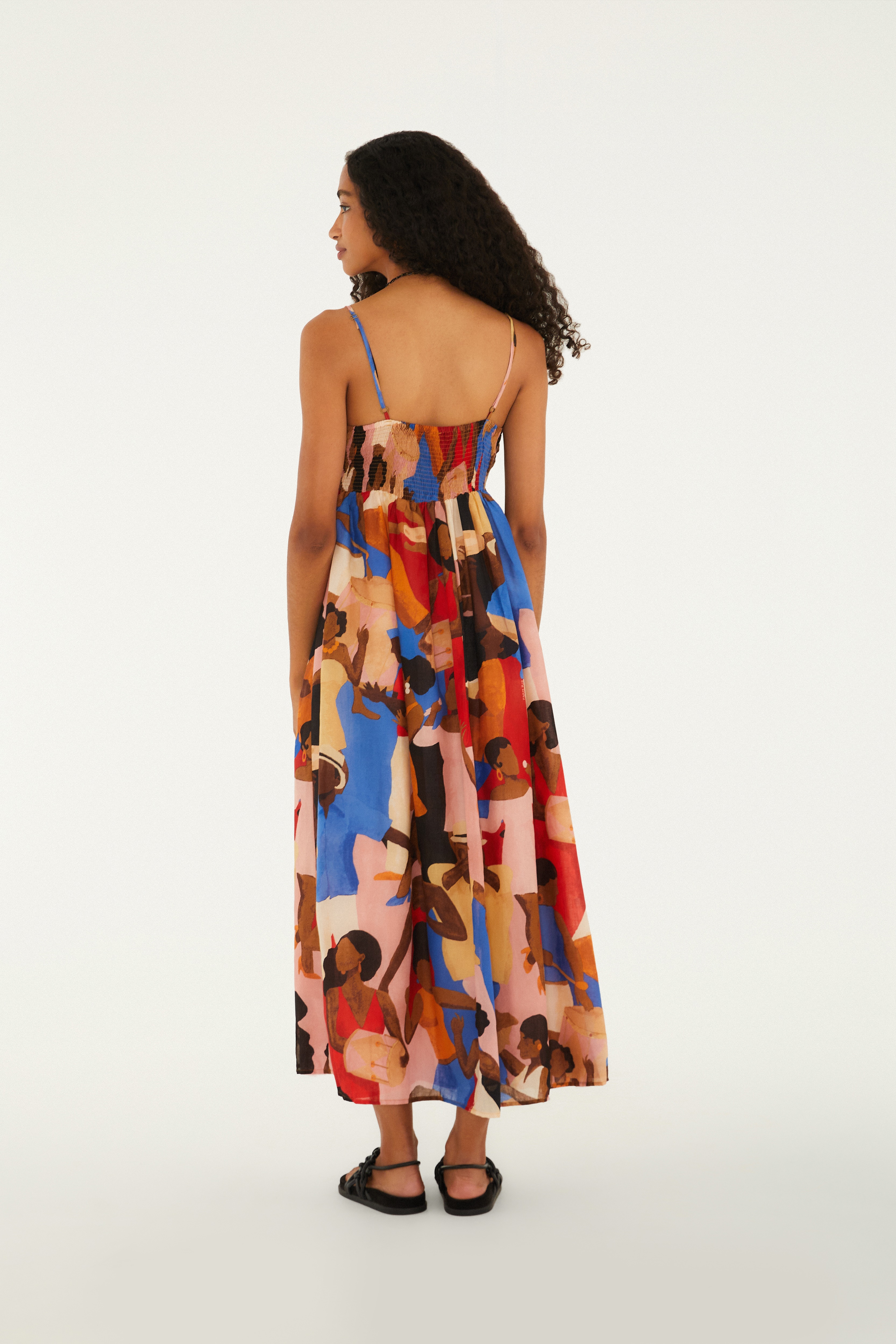 Vestido Longo Alcinhas Estampado Samba No Pé