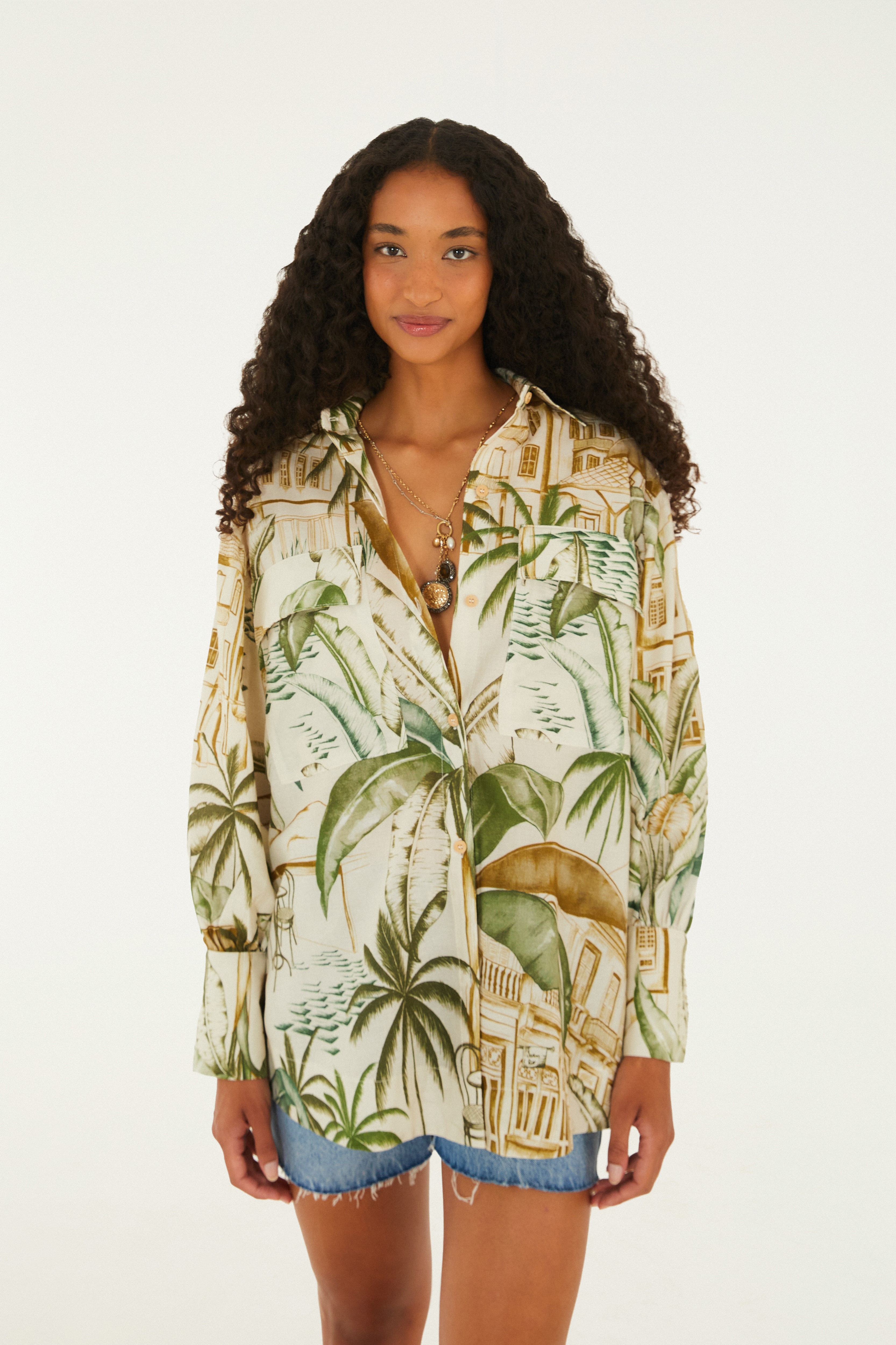 Camisa Mangas Pesponto Teresa Bege Creme