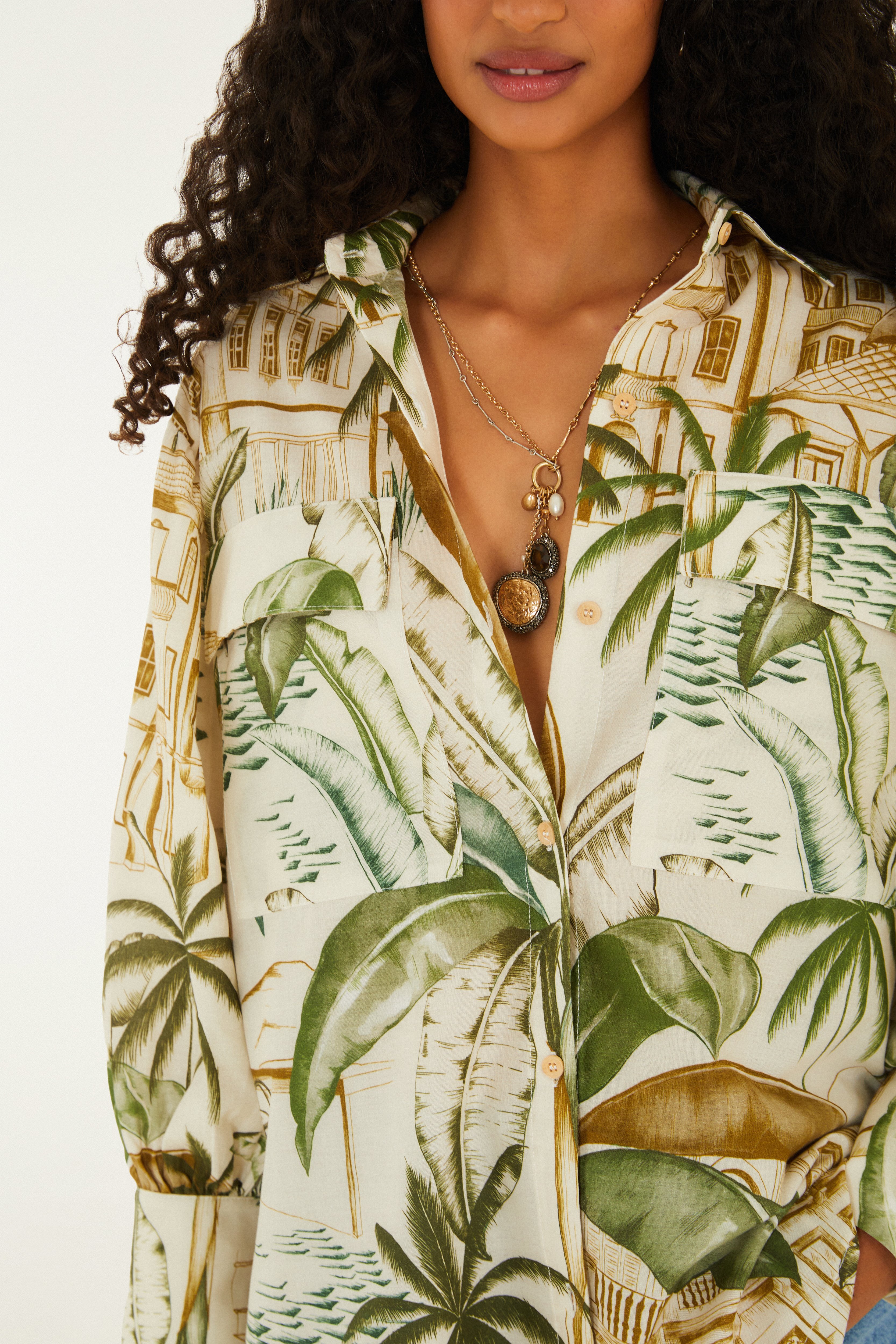 Camisa Mangas Pesponto Teresa Bege Creme