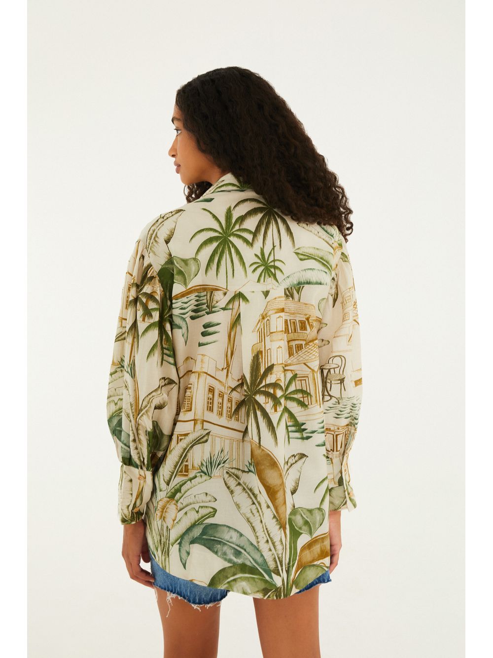 Farm — Camisa Mangas Pesponto Teresa Bege Creme