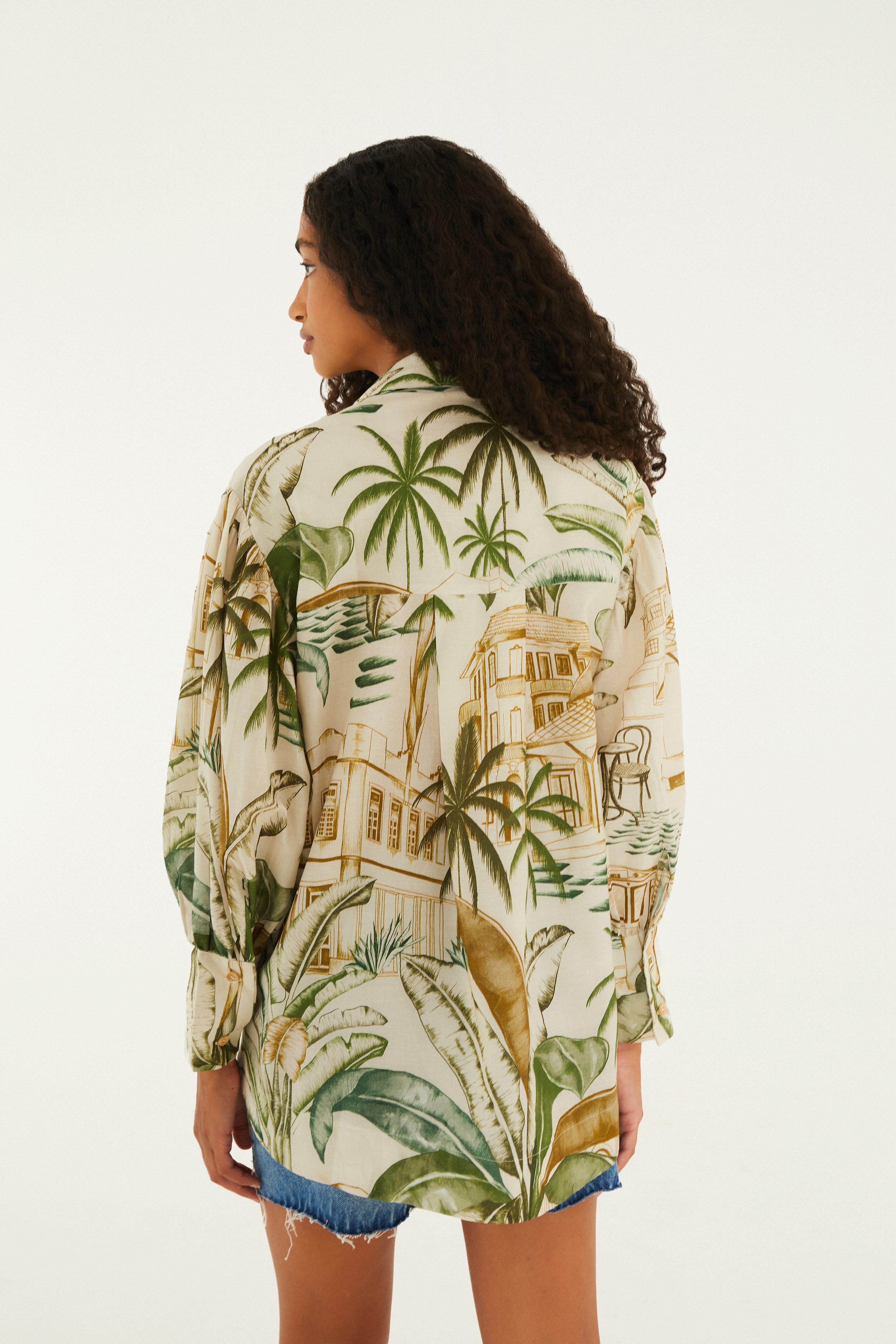 Camisa Mangas Pesponto Teresa Bege Creme