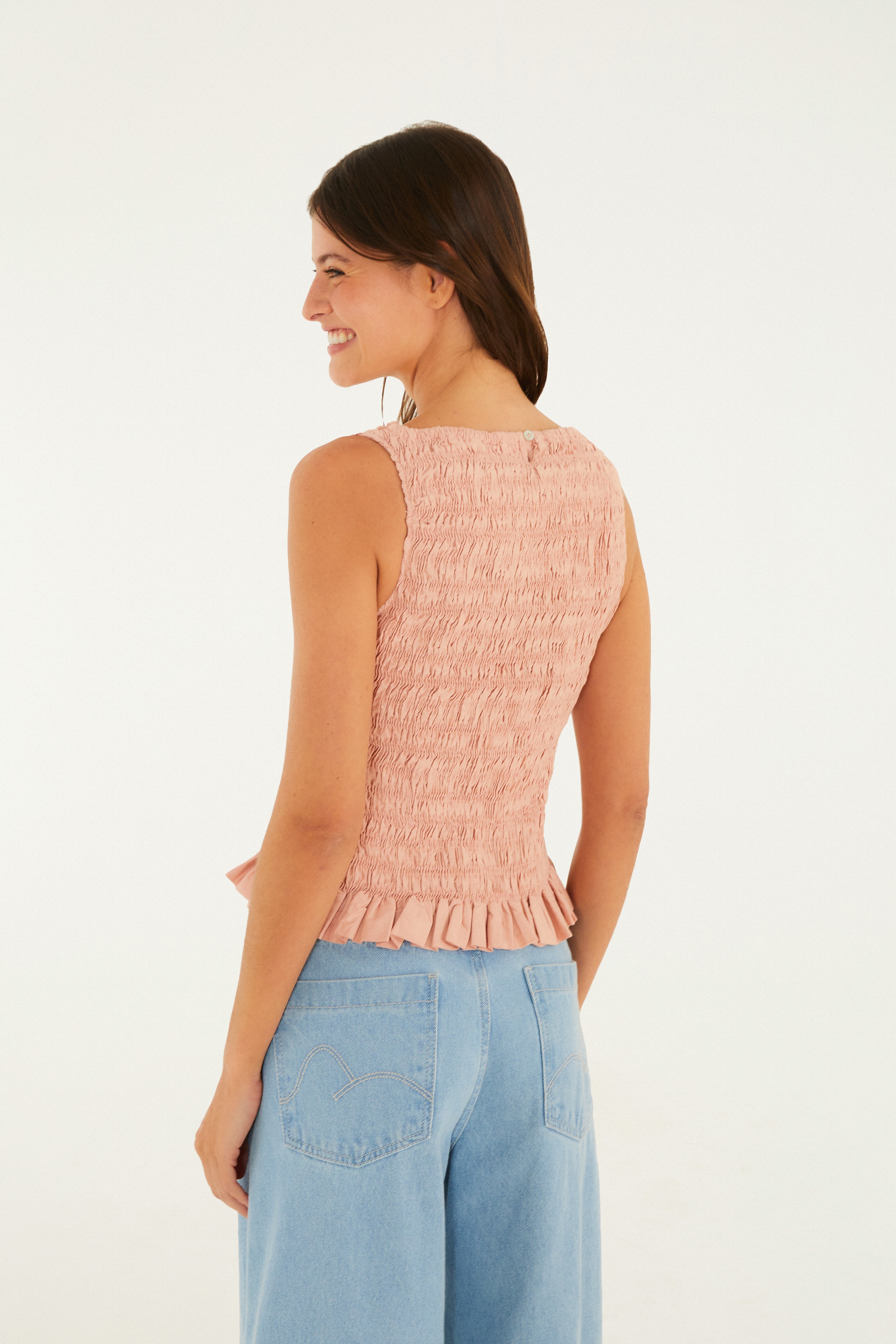 Blusa Lastex Estampada Rosa Gabi
