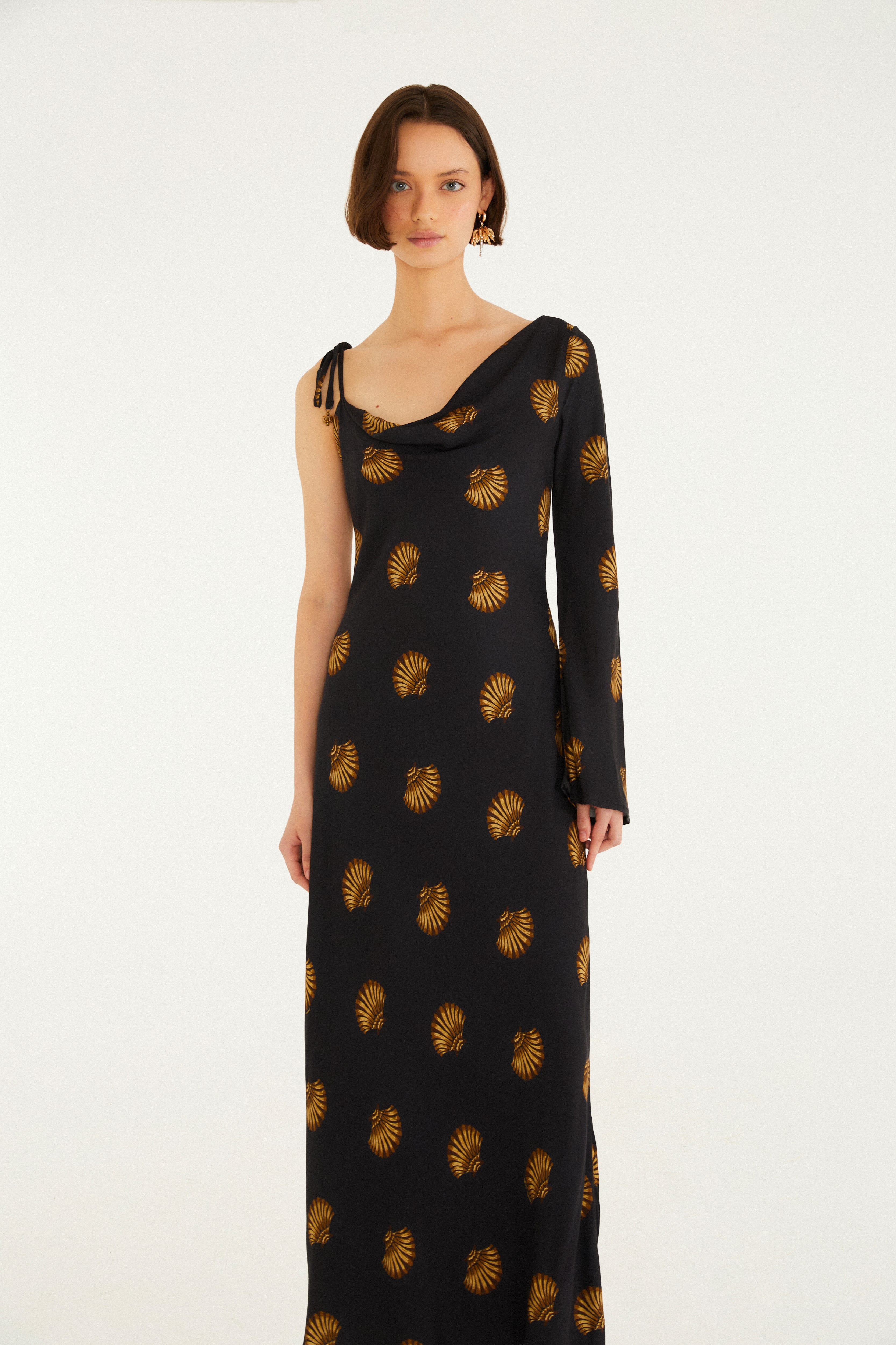 Vestido Longo Manga Estampado Conchita