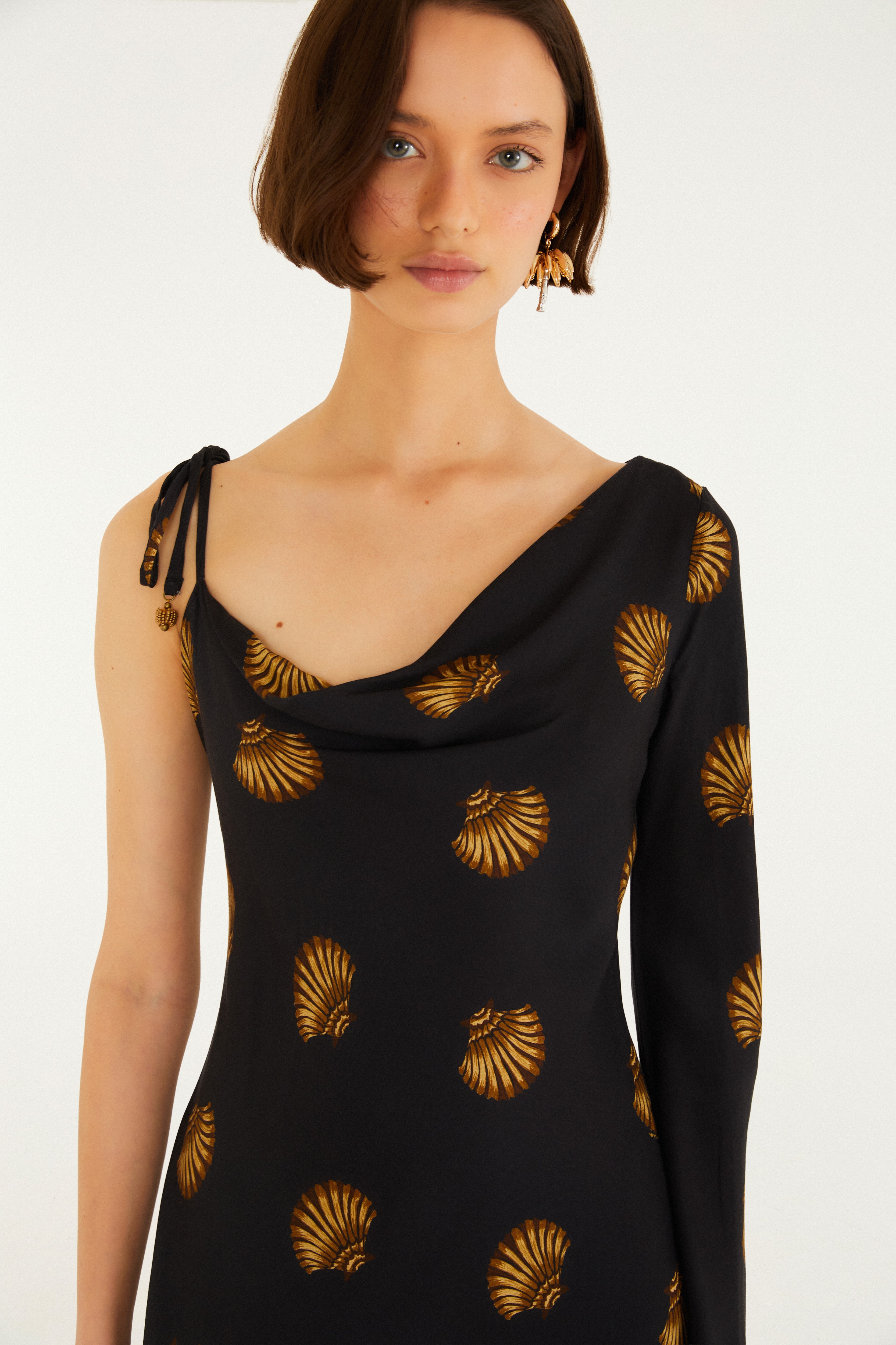 Vestido Longo Manga Estampado Conchita