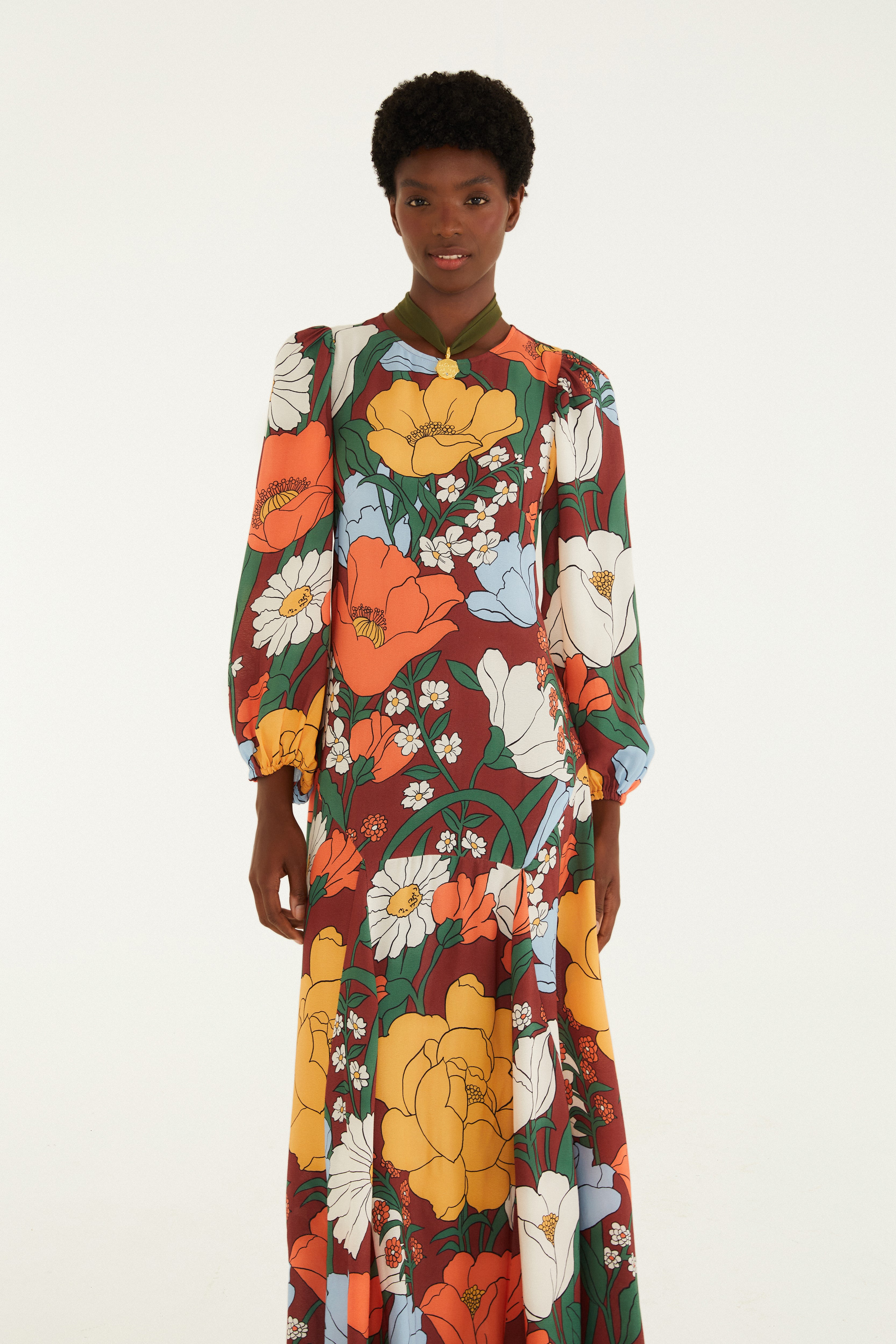 Vestido Longo Estampado Floral Bucólico