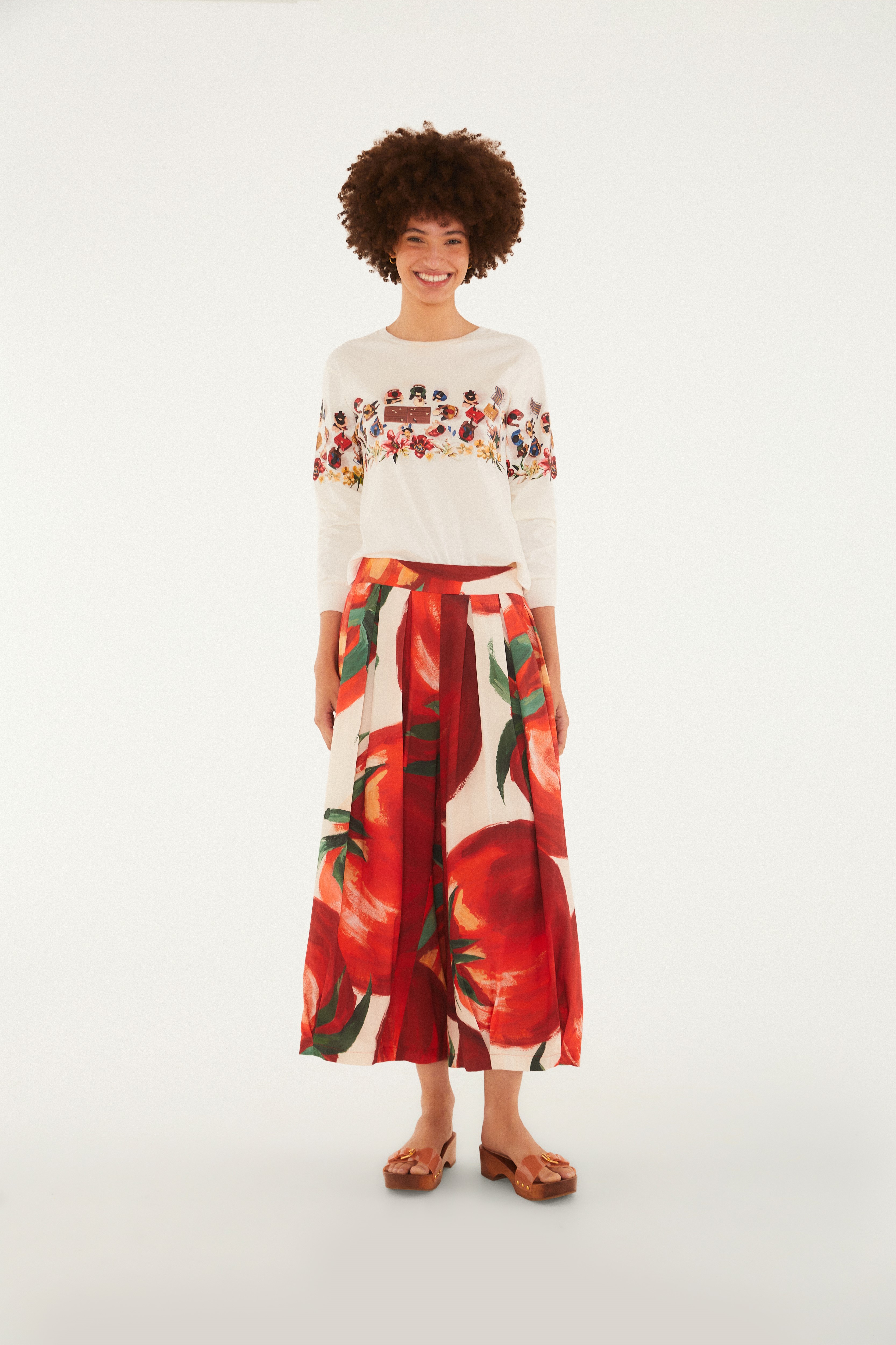 Calça Estampada Maxi Tomates