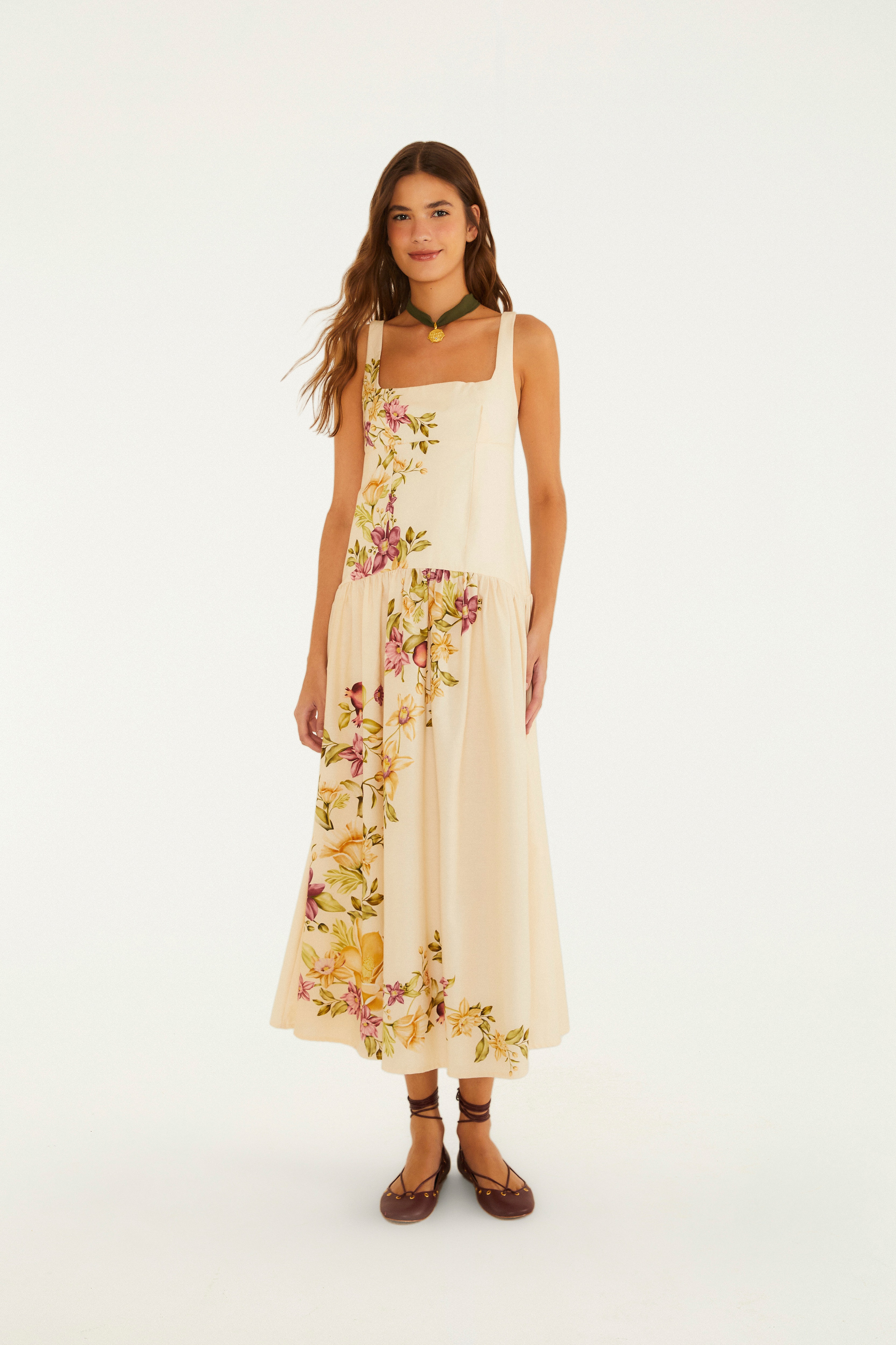 Vestido Cropped Estampado Flor De Romã