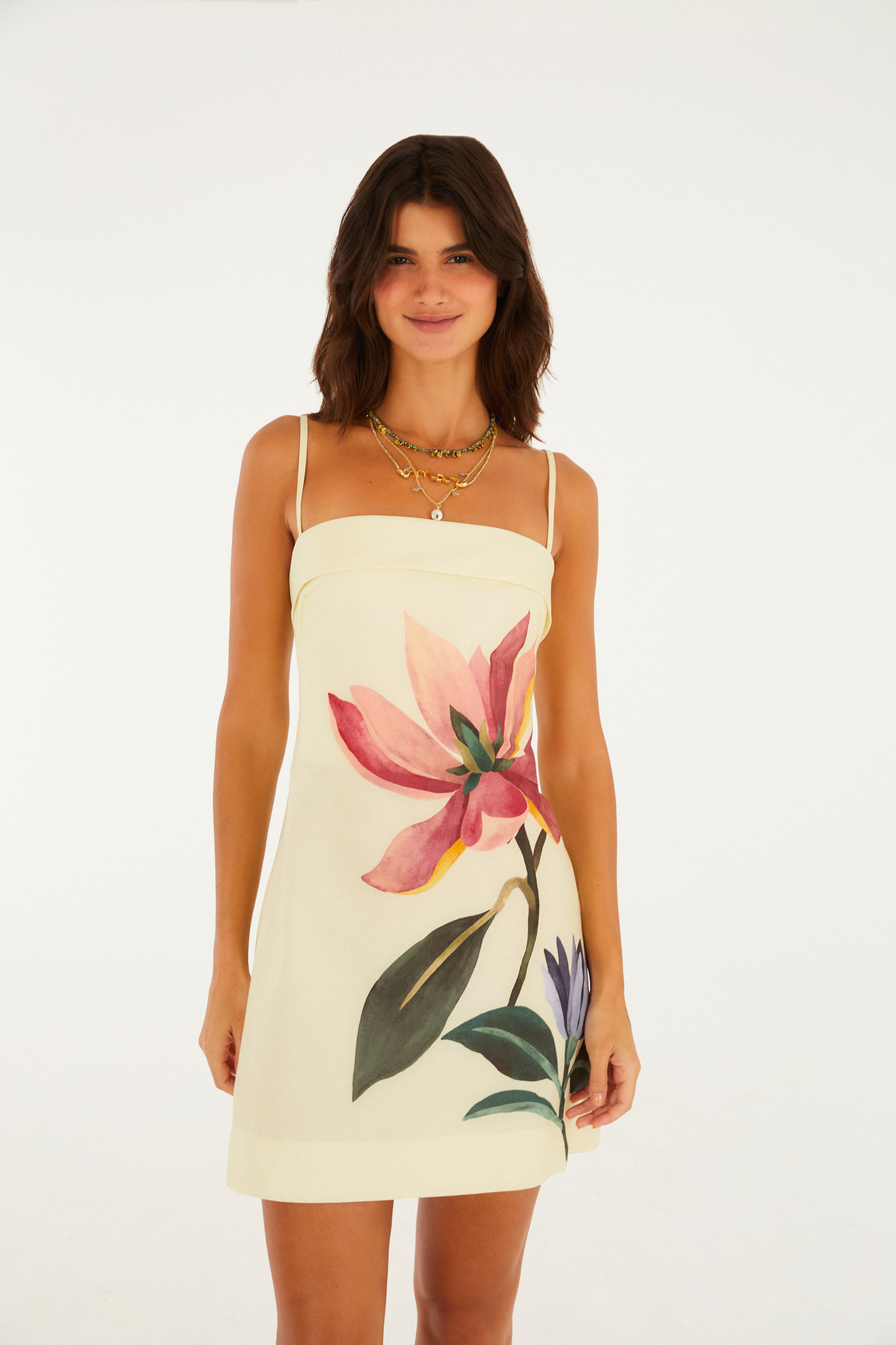 Vestido Curto Alcinha Estampado Chita Pintada