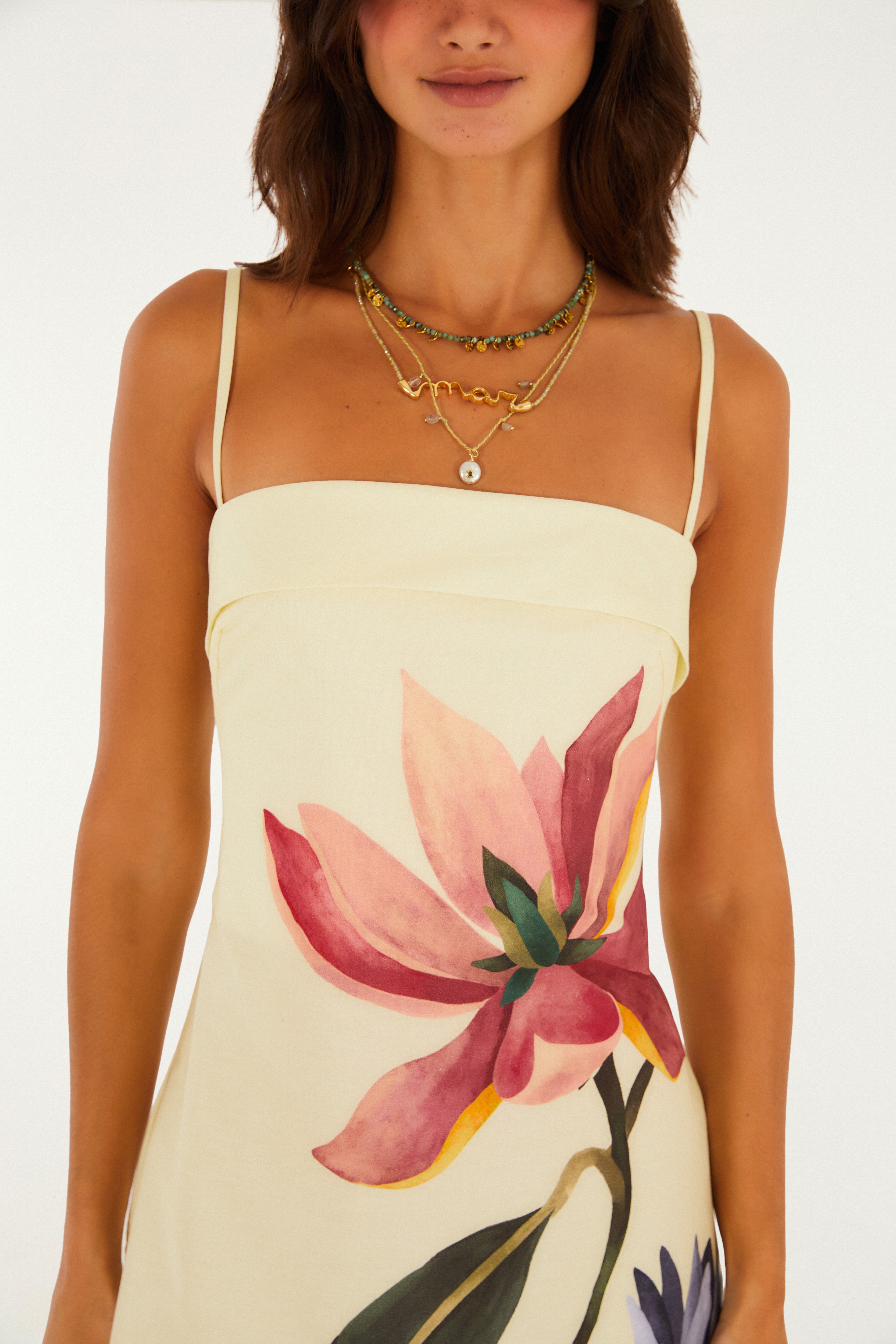Vestido Curto Alcinha Estampado Chita Pintada
