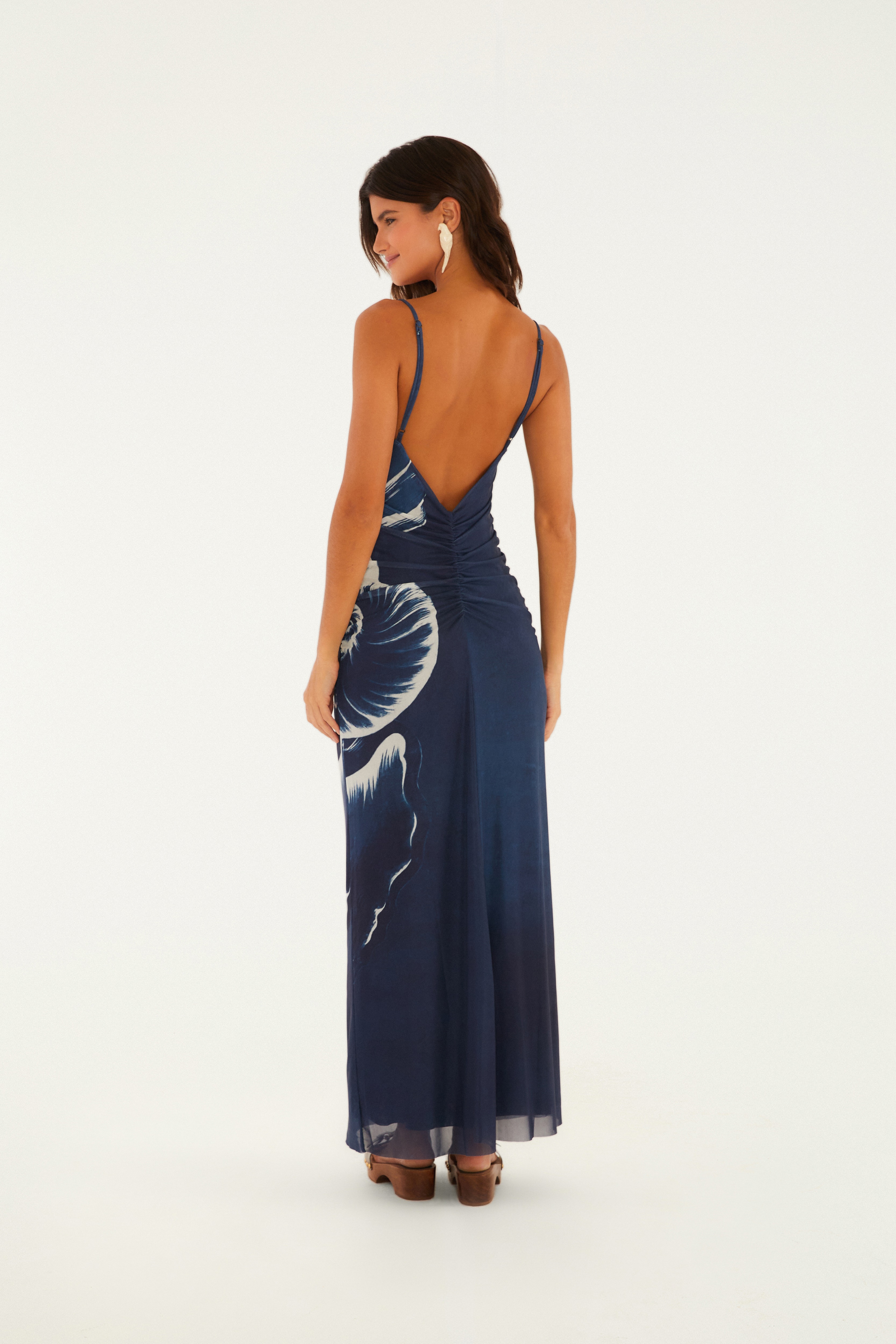 Vestido Tule Estampado Maxi Conchas