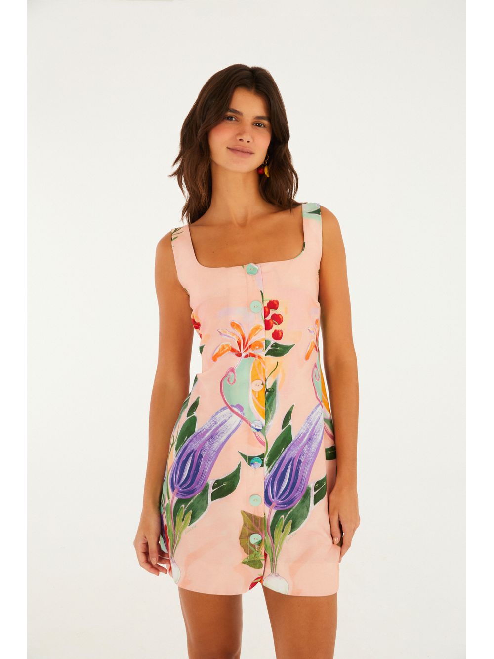 Farm — Vestido Curto Estampado Legumes Pintados
