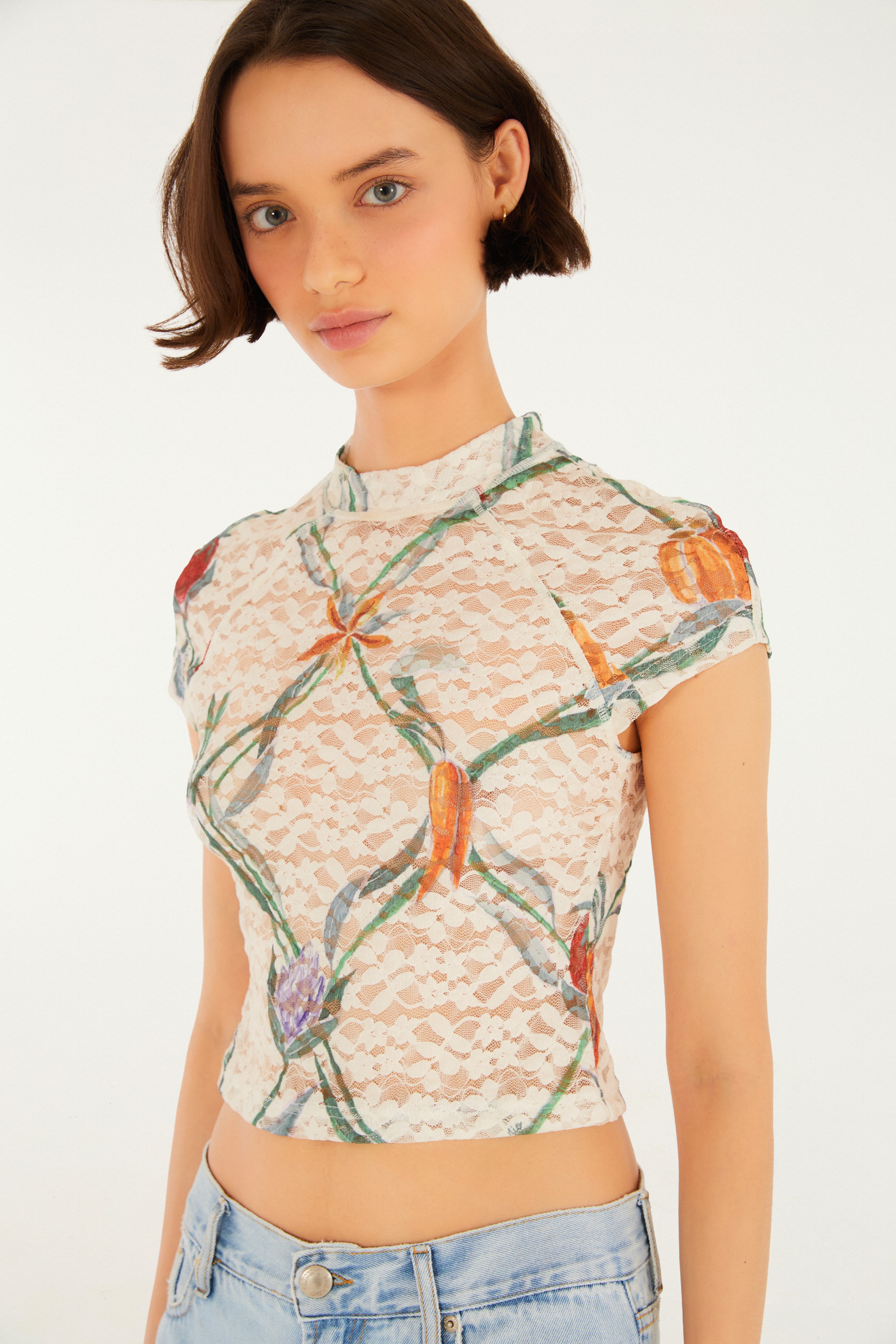 Blusa Renda Estampada Feira De Legumes